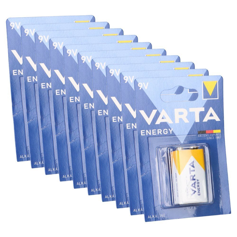 VARTA 10x Varta Energy 9V-Block Batterie 1er Blister AlMn 565mAh Batterie