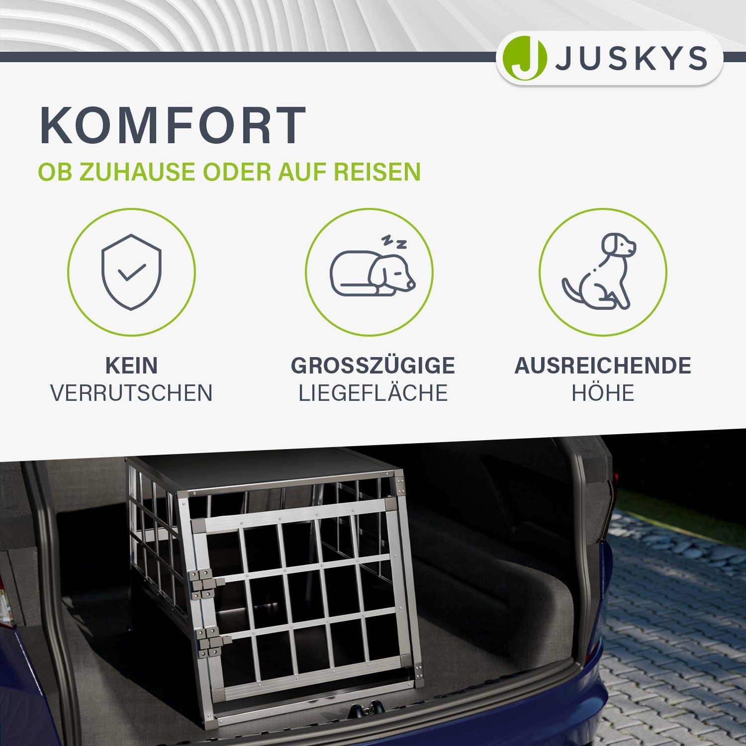 Juskys Tierreisebox Alu-Hundetransportbox in 4 versch. Größen: M, L, L-X, XL, Auto Hundebox robust und pflegeleicht, Gittertür verschließbar