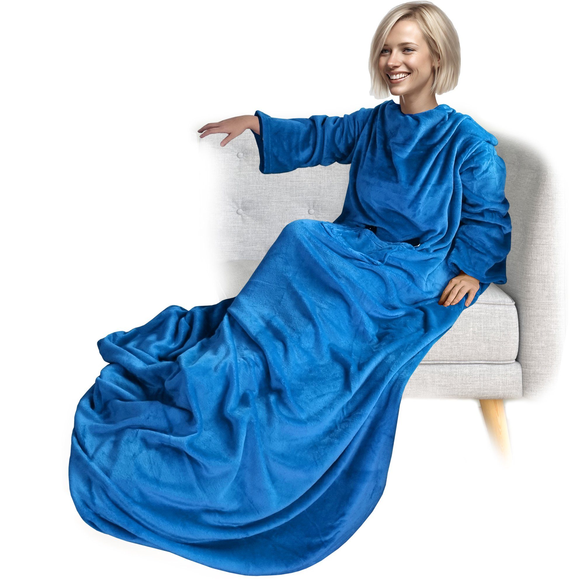 Wohndecke Ärmeldecke CozyWear Deluxe zum Tragen Luxus TV Decke mit Ärmeln, NYVI, Tragbare Flannell Kuscheldecke mit 2 Brusttaschen und Fußtasche