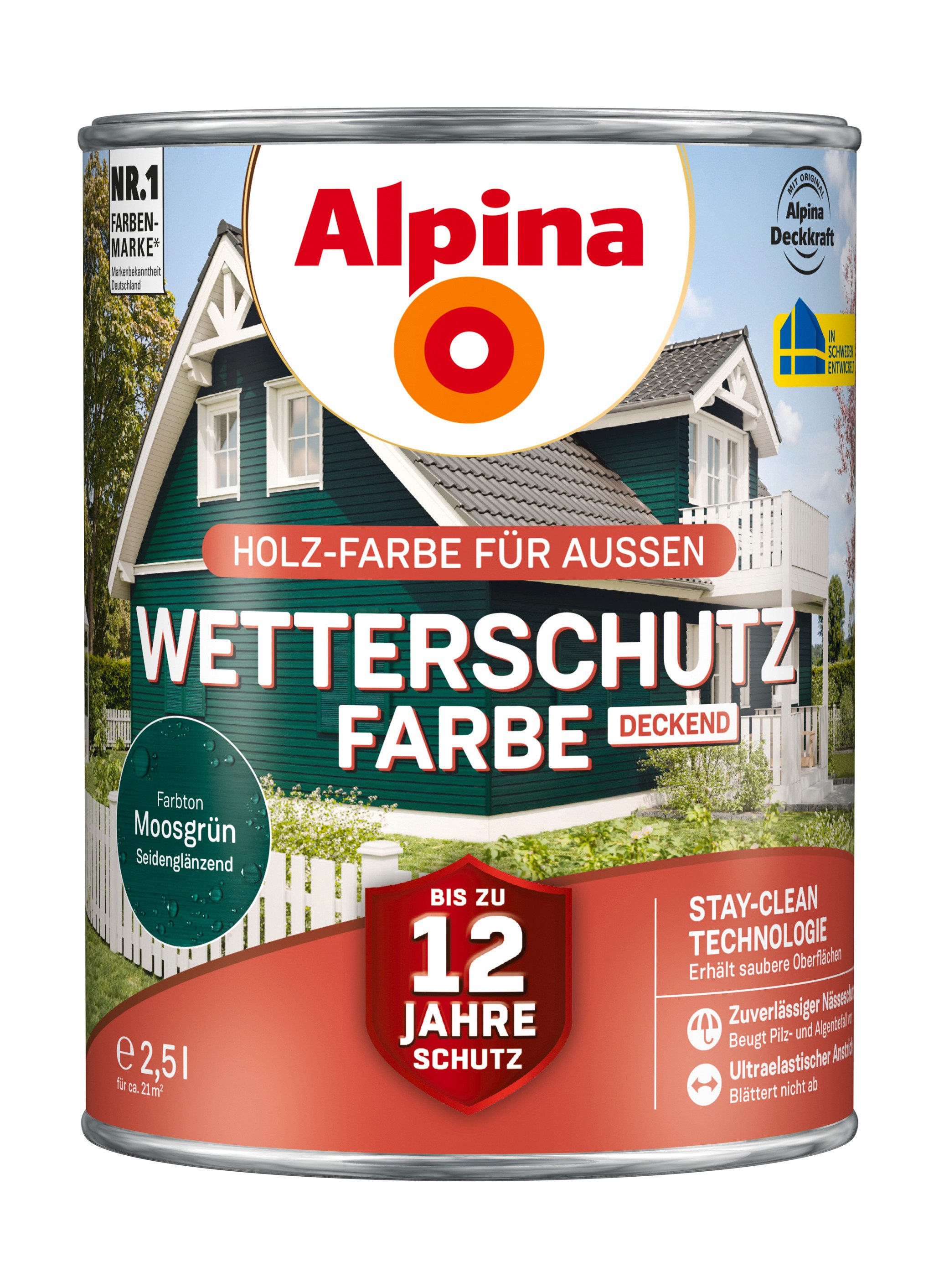 Alpina Holzschutzlasur Alpina Wetterschutz-Farbe deckend seidenmatt