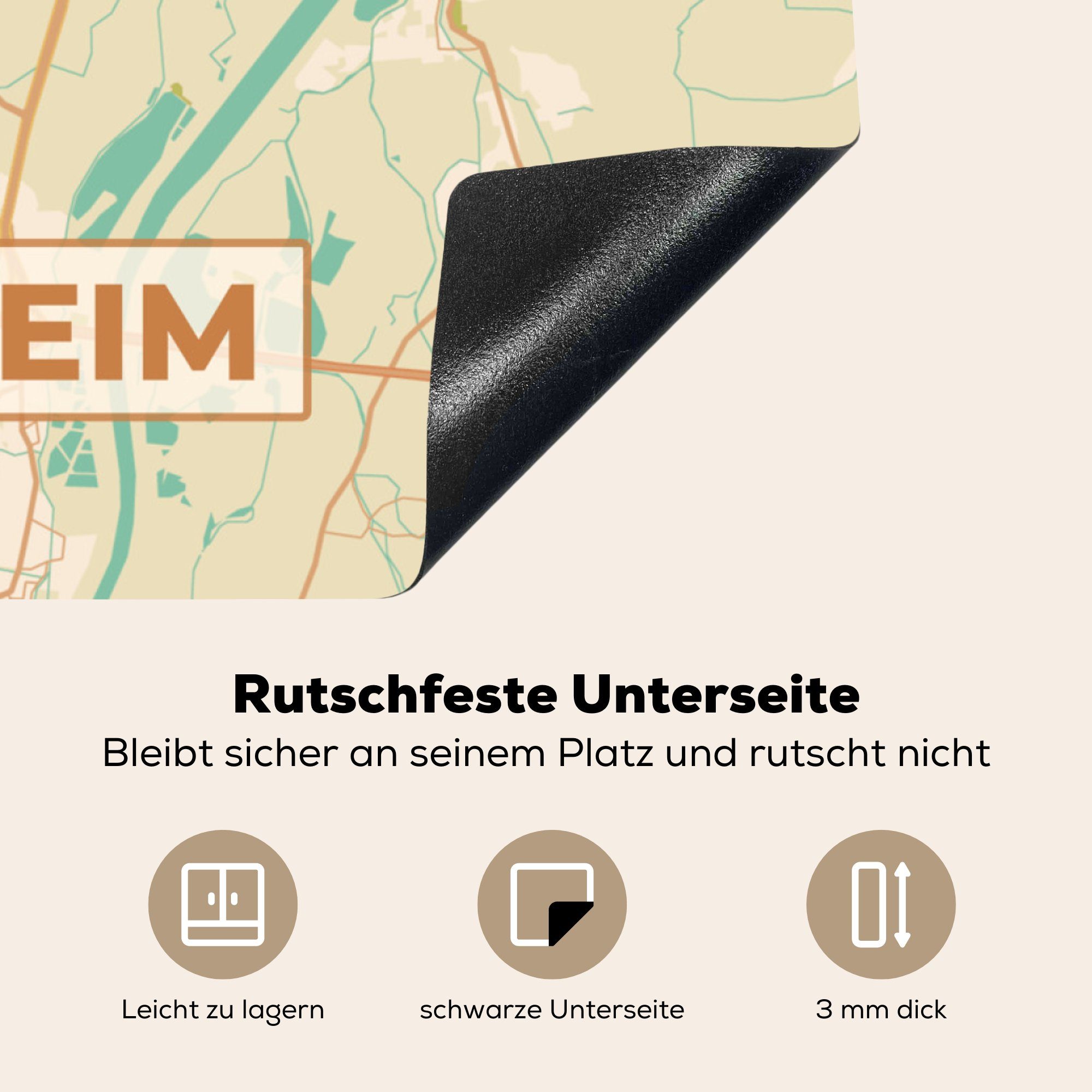 (1 küche für - Rosenheim Stadtplan, Herdblende-/Abdeckplatte - cm, Vintage Ceranfeldabdeckung, tlg), - Arbeitsplatte MuchoWow Vinyl, Karte 78x78