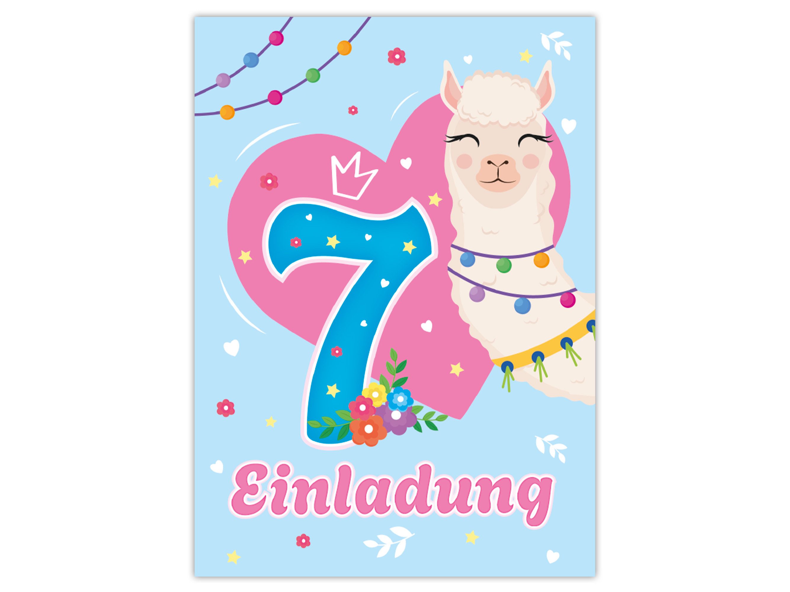 Thumbnail - LIMONIA Einladungskarten Lama zum 7. Kindergeburtstag Einladungen mit Umschlägen Karten Alpaka, Einladungskarten mit Ums...