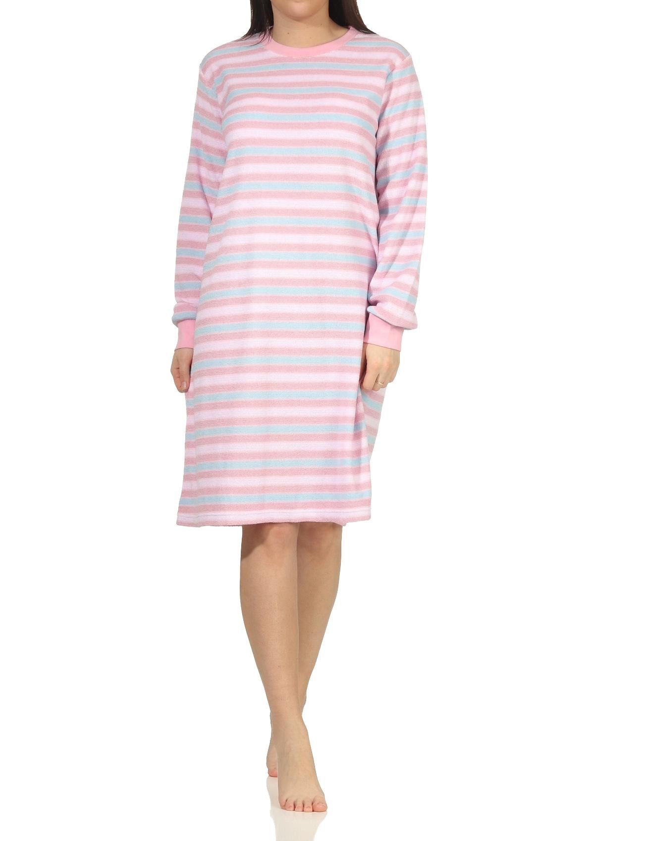 Creative by Normann Nachthemd Damen Frottee langarm Nachthemd mit Bündchen in Ringeloptik