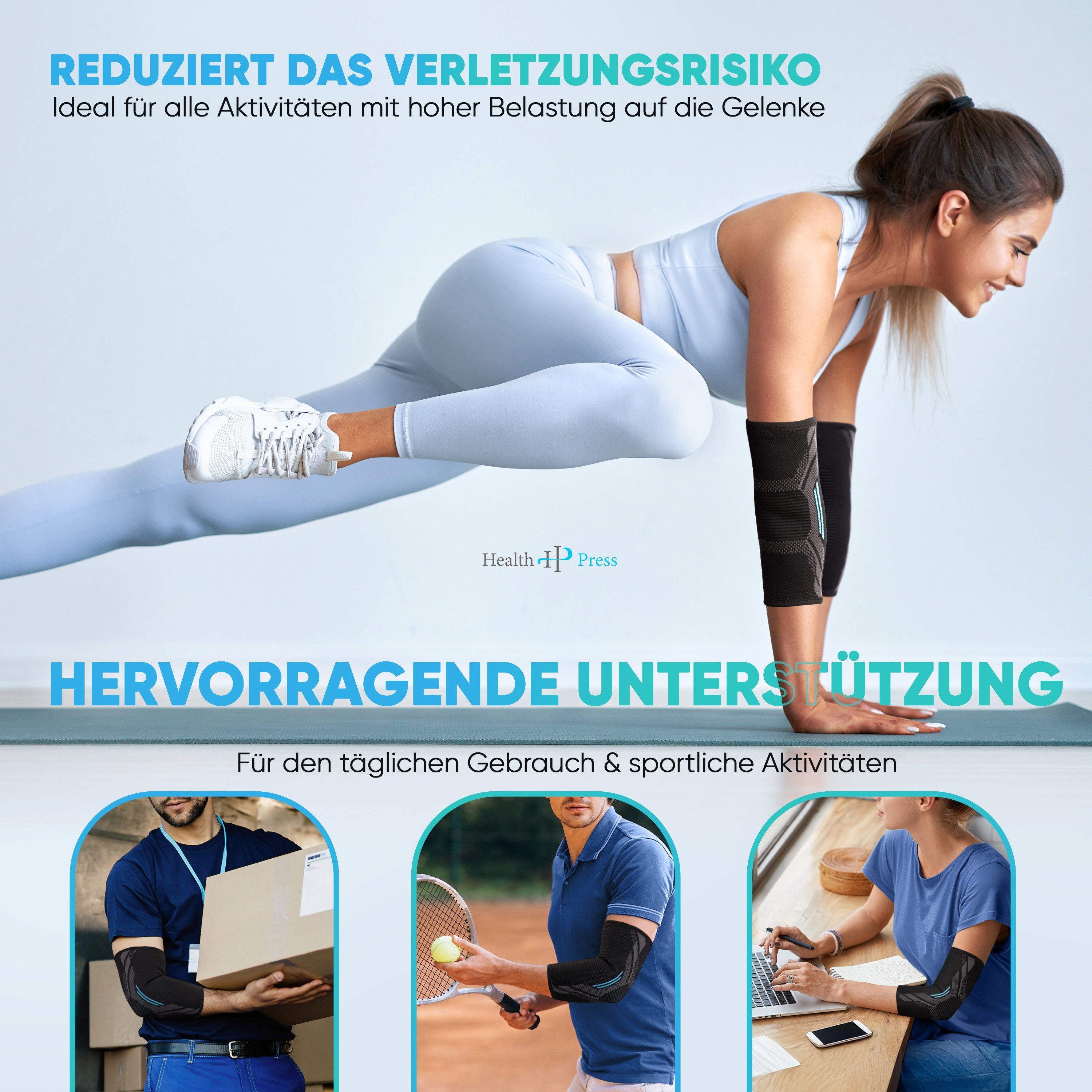 Health Press Ellenbogenbandage Ellenbogenstütze (1er Set), Dermatologisch getestet