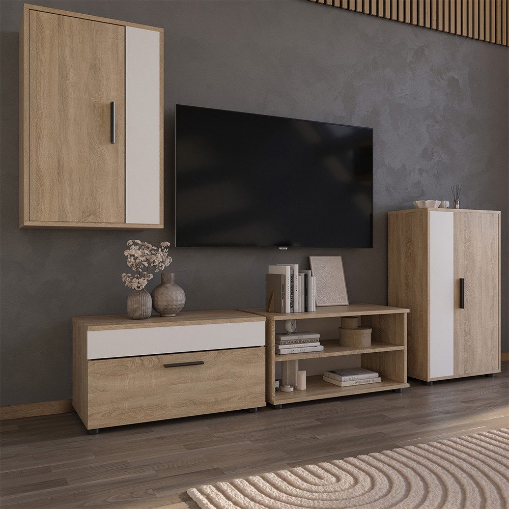 Vicco Wohnwand Berno, Sonoma/Weiß, 2 Teile, (2-St)