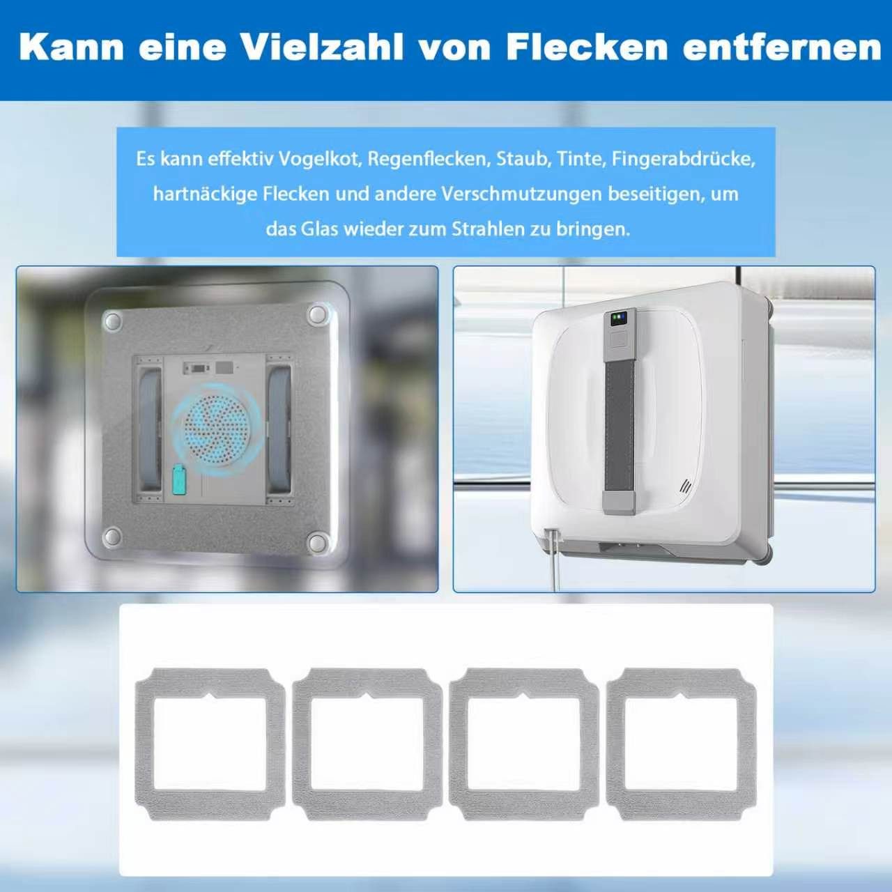 Grenintol Fensterputzroboter 4/6/8 Stück Reinigungspad Ersatz Wischtücher Zubehör für INSE WA9 Pro, (4-St) Saugstarke 100% Mikrofaser – für streifenfreie Fenste – Bild 3 von 5