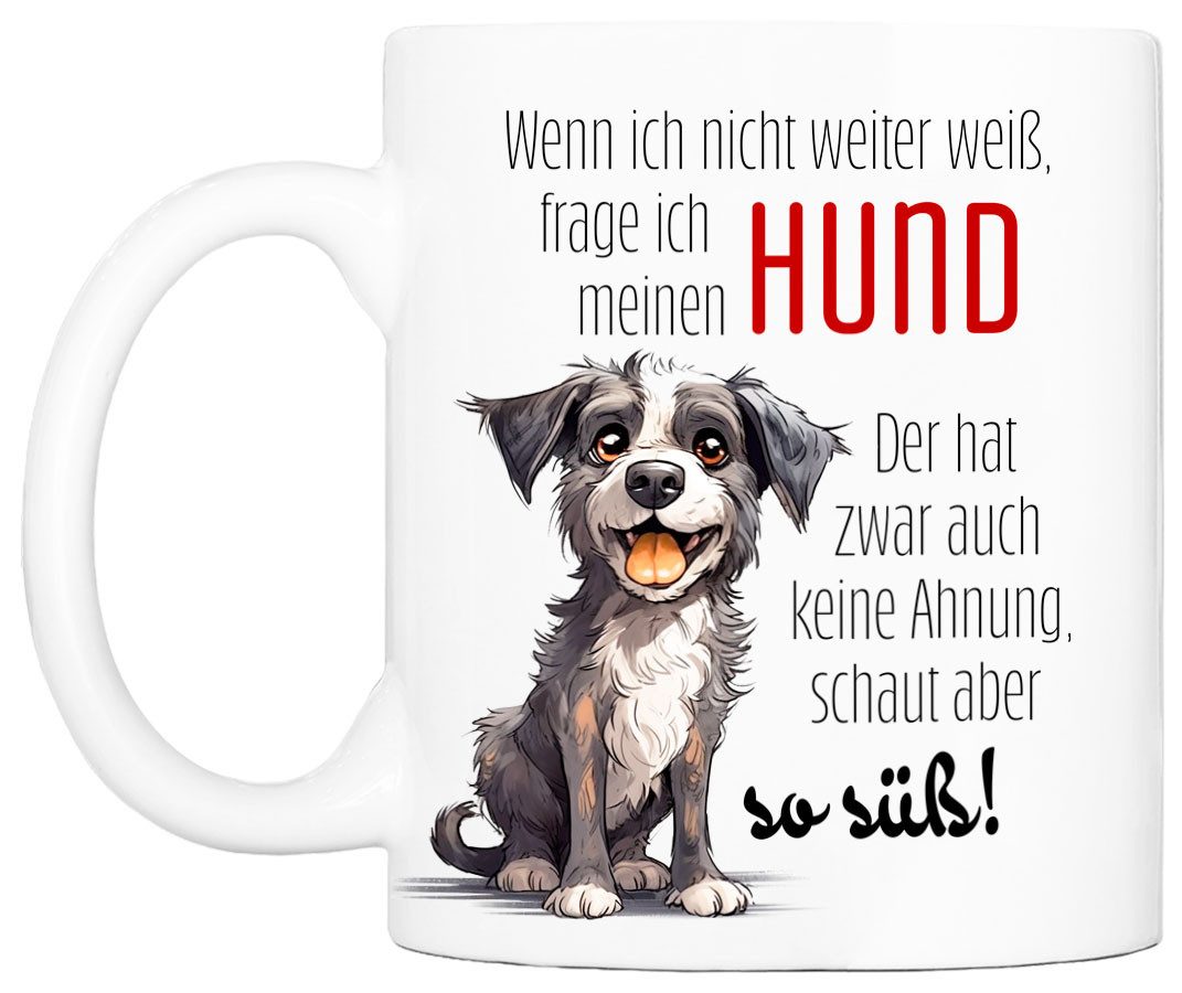 Cadouri Tasse MEIN HUND SCHAUT SO SÜSS Kaffeetasse mit Spruch - für Hundefreunde, Keramik, mit Hundespruch, beidseitig bedruckt, handgefertigt, Geschenk, 330 ml