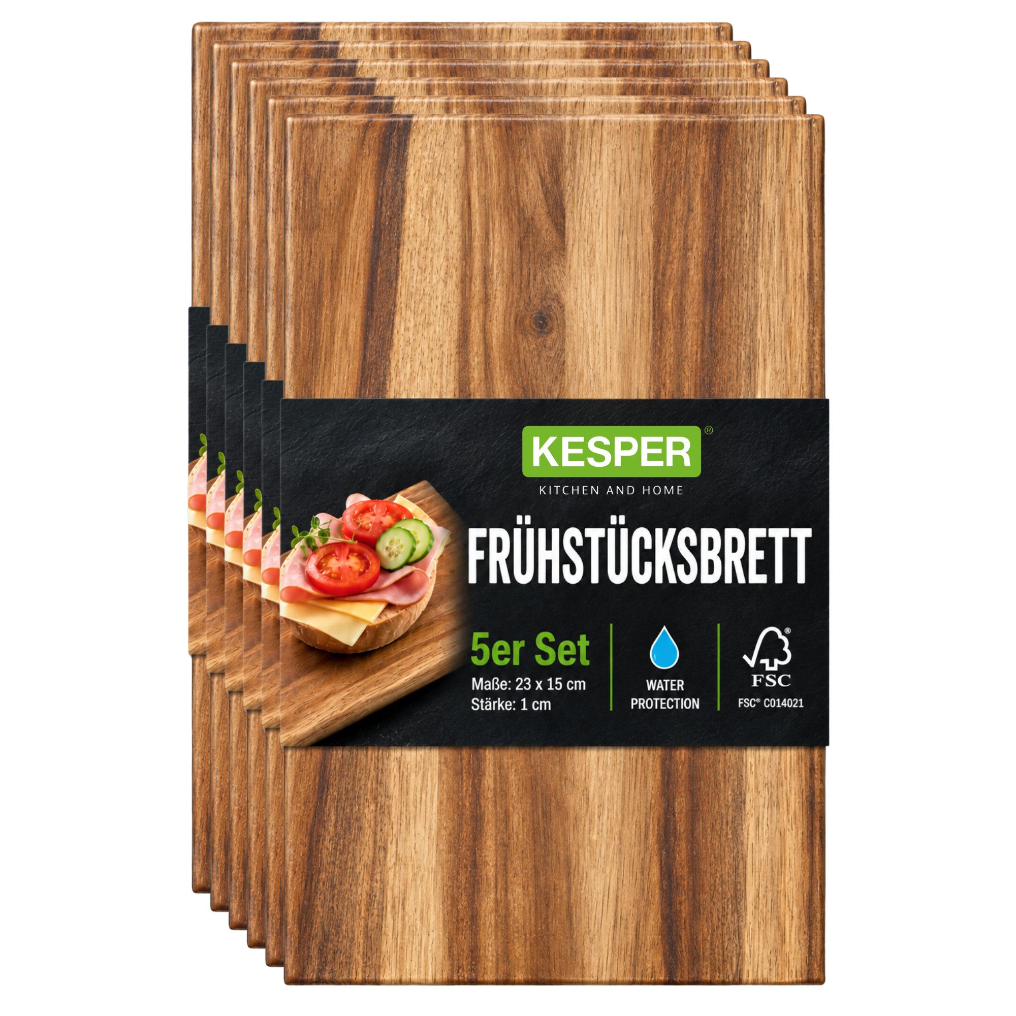 KESPER® Frühstücksbrett Vesperbrett, Akazie, FSC, Akazienholz, (Set, 5-St), 5er Set