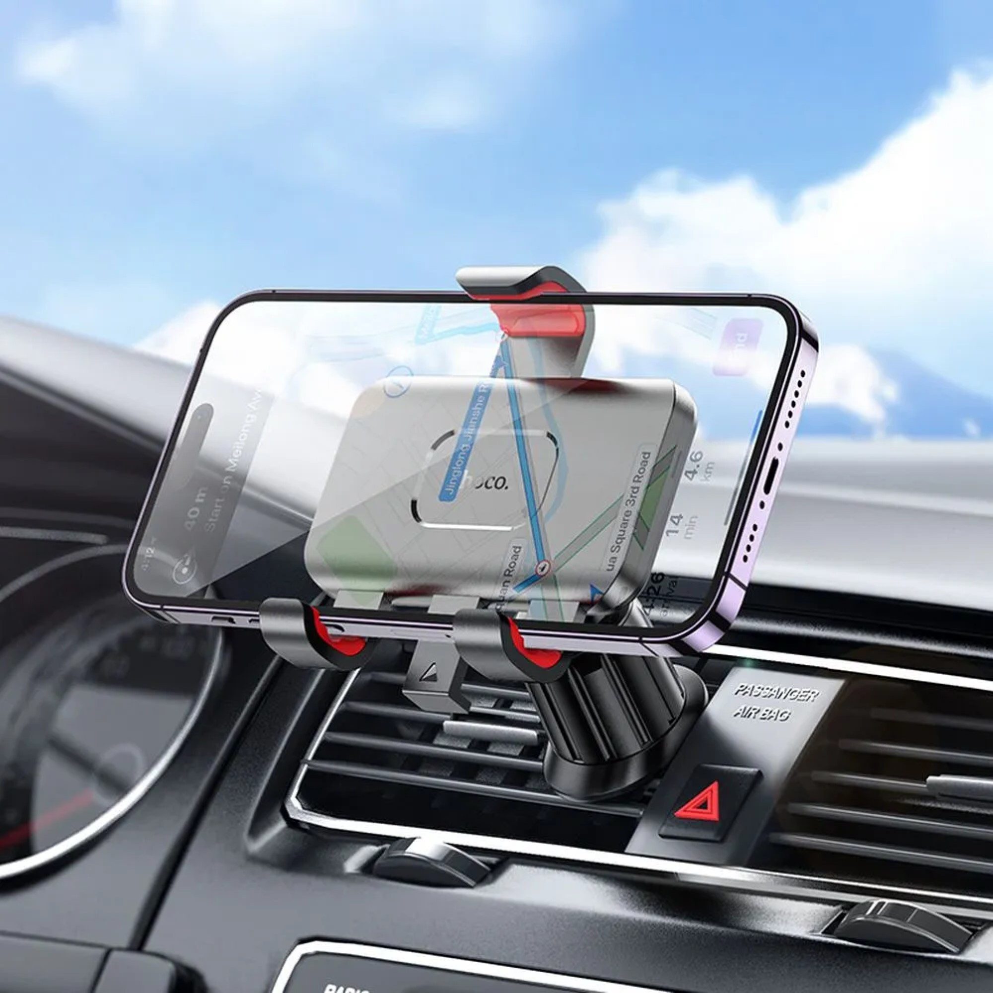 Handy-Halterung Autotelefonhalter für den Lüftungsgitter H21 schwarz/rot