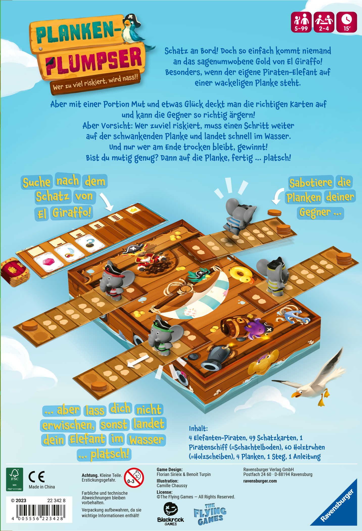 Ravensburger Spiel Kinderspiel Wettlaufspiel Planken-Plumpser 22342