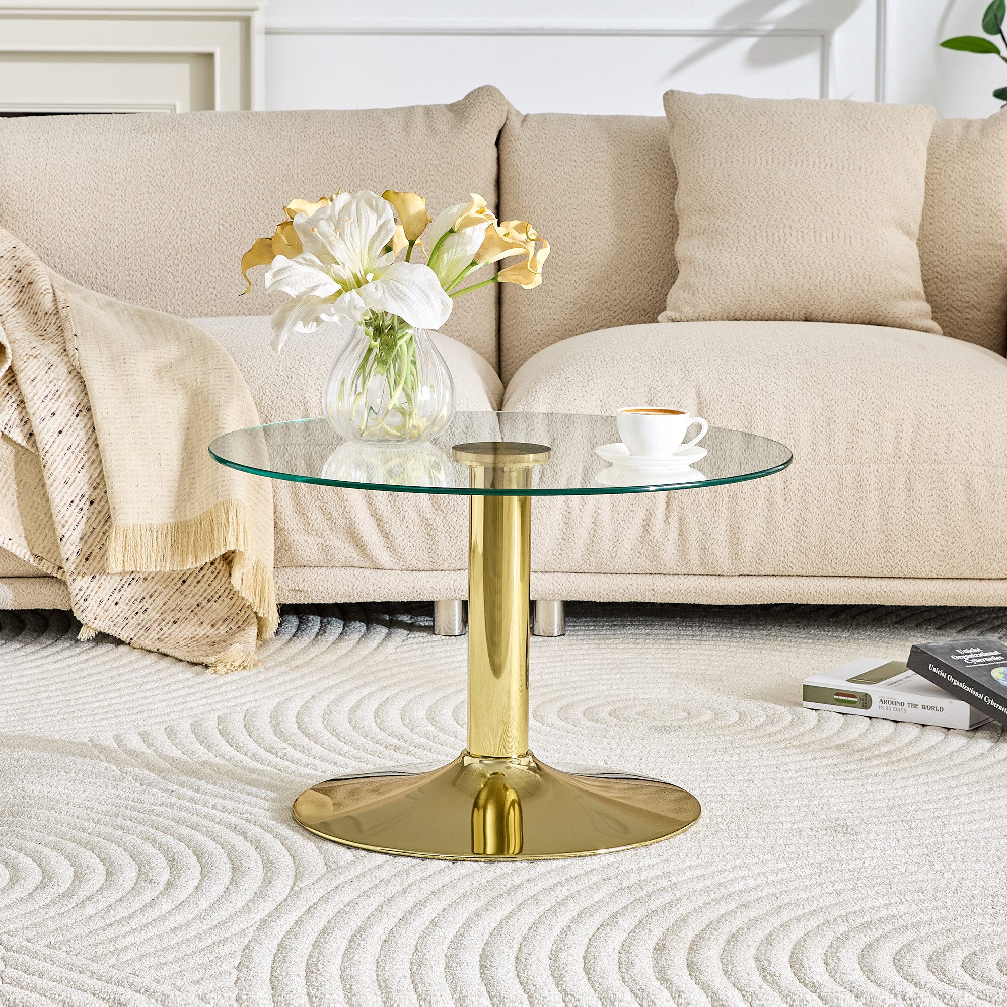 gopop Beistelltisch Glas70cm Metall Gold/Silber/Schwarz 45cm hoch, Modern (1-St), Das einbeinige Metallsäulengestell bietet ausgezeichnete Stabilität