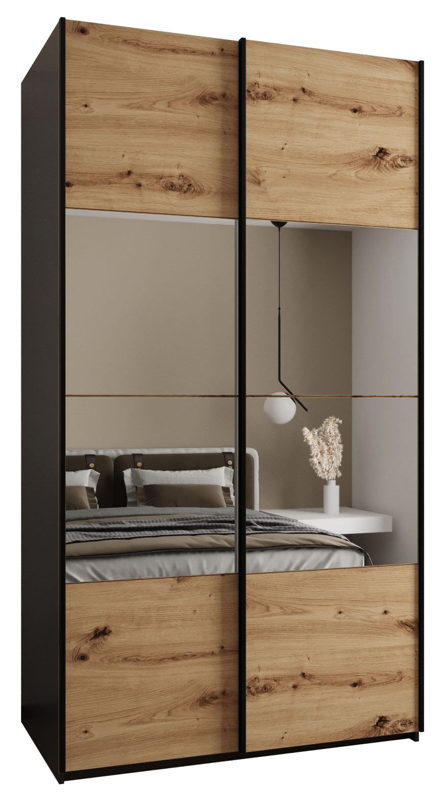 ABIKS MÖBEL Schwebetürenschrank LUX 4 hoher Schlafzimmerschrank - mit Spiegel, Kleiderstange, Regalen