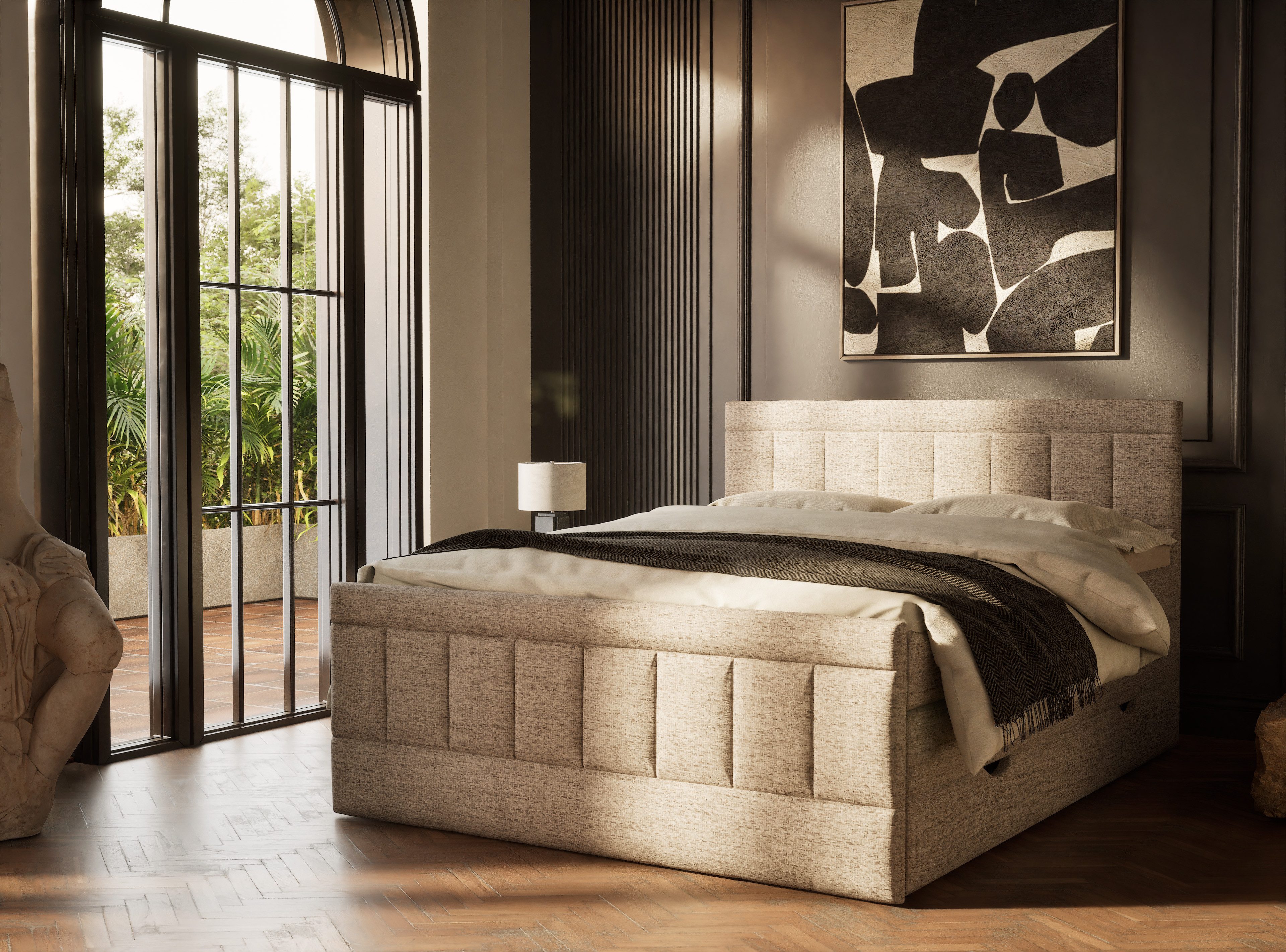 Maison de Rêve Boxspringbett Caya mit Bettkasten (Komplettbett mit Matratzen, Kopfteil und Topper), Boxspringbett mit Matratzen H4, Doppelbett, inkl. Visco-Topper