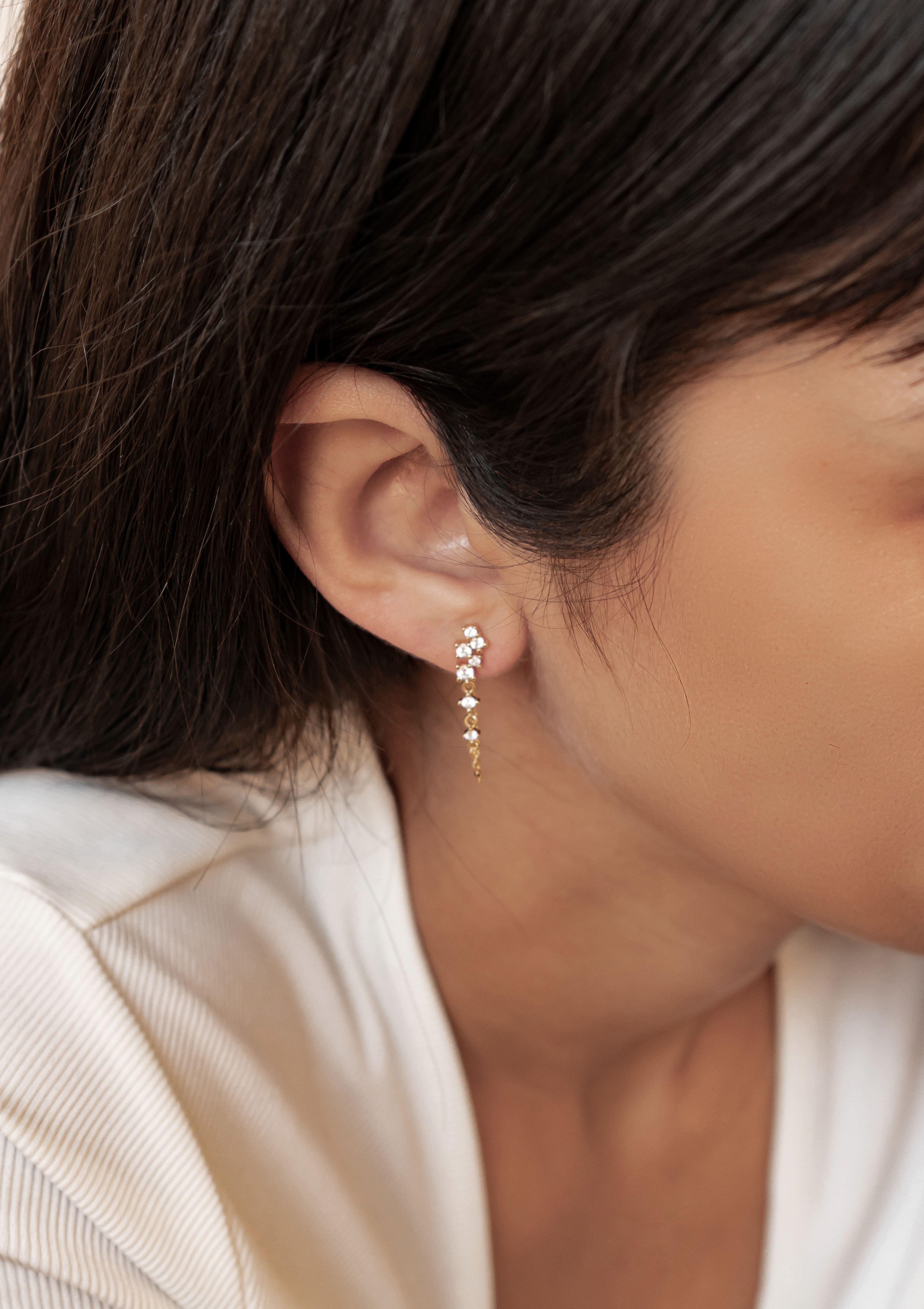 Hey Happiness Paar Ohrhänger Damen Ohrringe mit Zirkonia und Kette, Edle Kettenohrringe aus 925 Silber, vergoldet / rosévergoldet – Bild 4 von 5