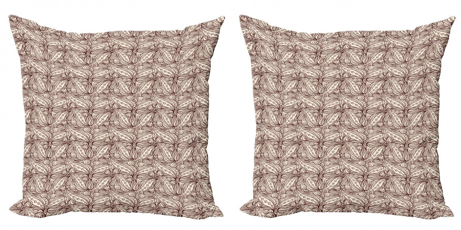 Accent Brown Blätter (2 Stück), Abakuhaus Doppelseitiger Paisley Digitaldruck, Verflochten Kissenbezüge Modern