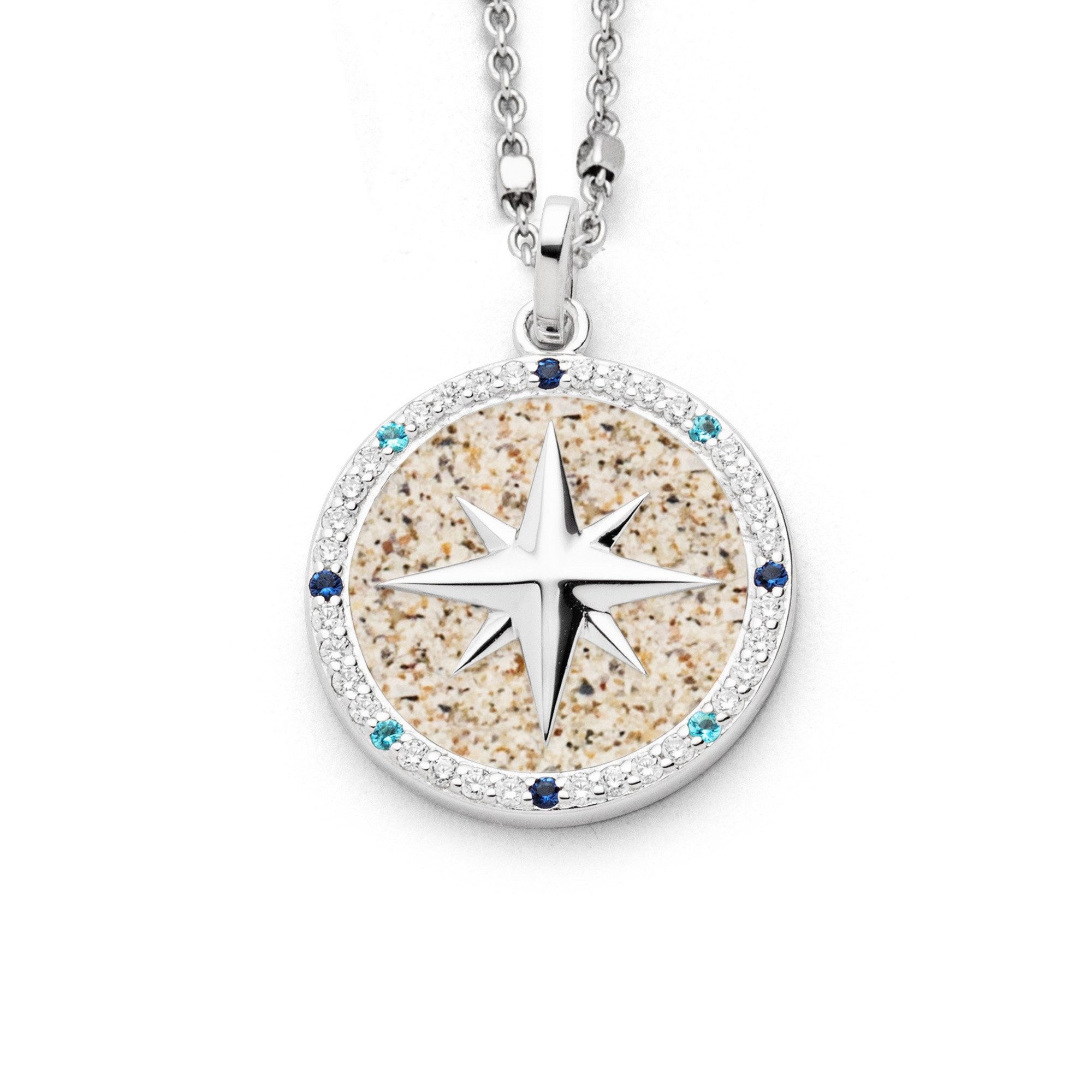 DUR Kettenanhänger P4338 Kompassrose 2.0 925 Silber Strandsand Zirkonia 20 mm