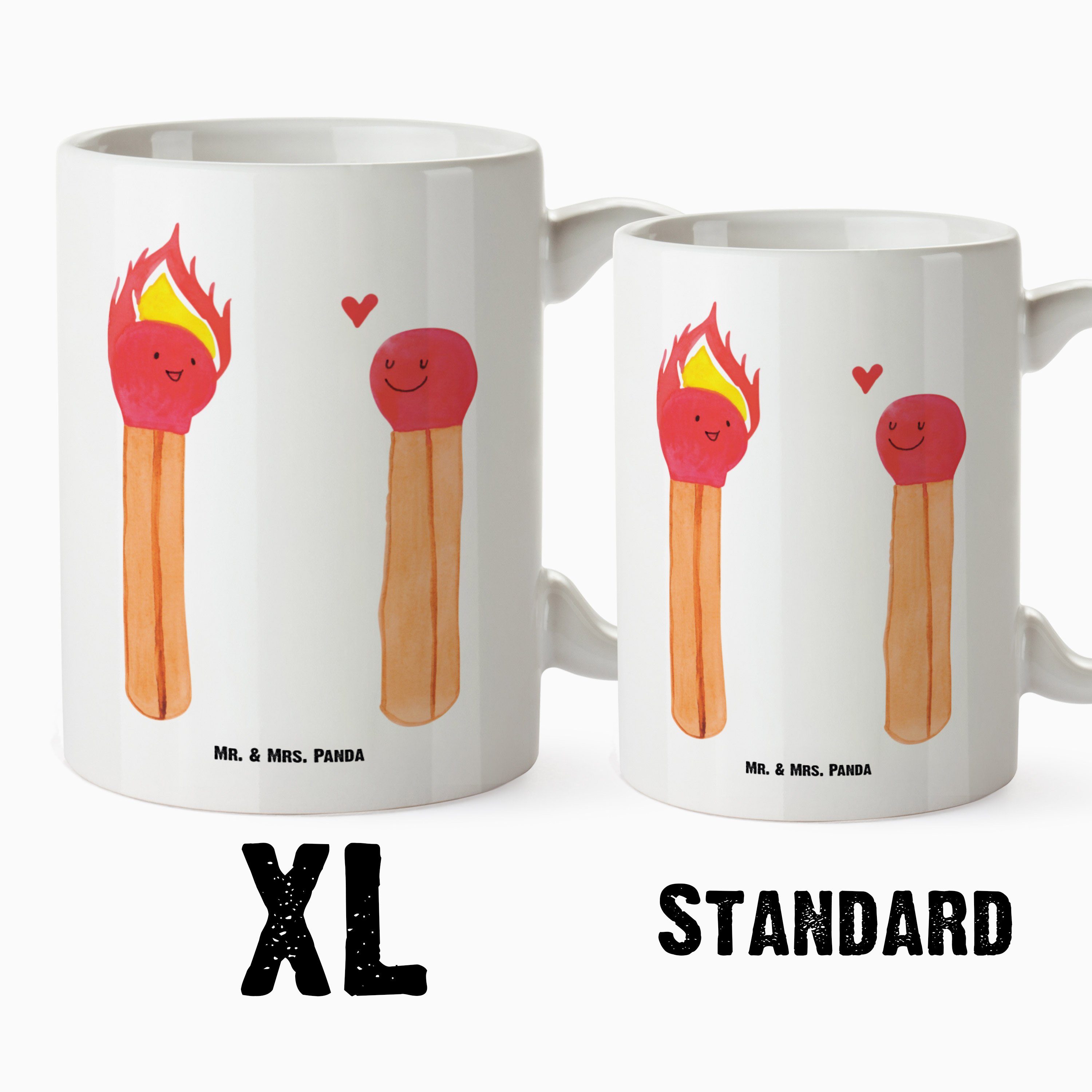 Mr. & Mrs. Panda Keramik Tasse Tasse XL Weiß Kaffeetasse, - Geschenk, Streichhölzer XL Groß, Grosse - Becher