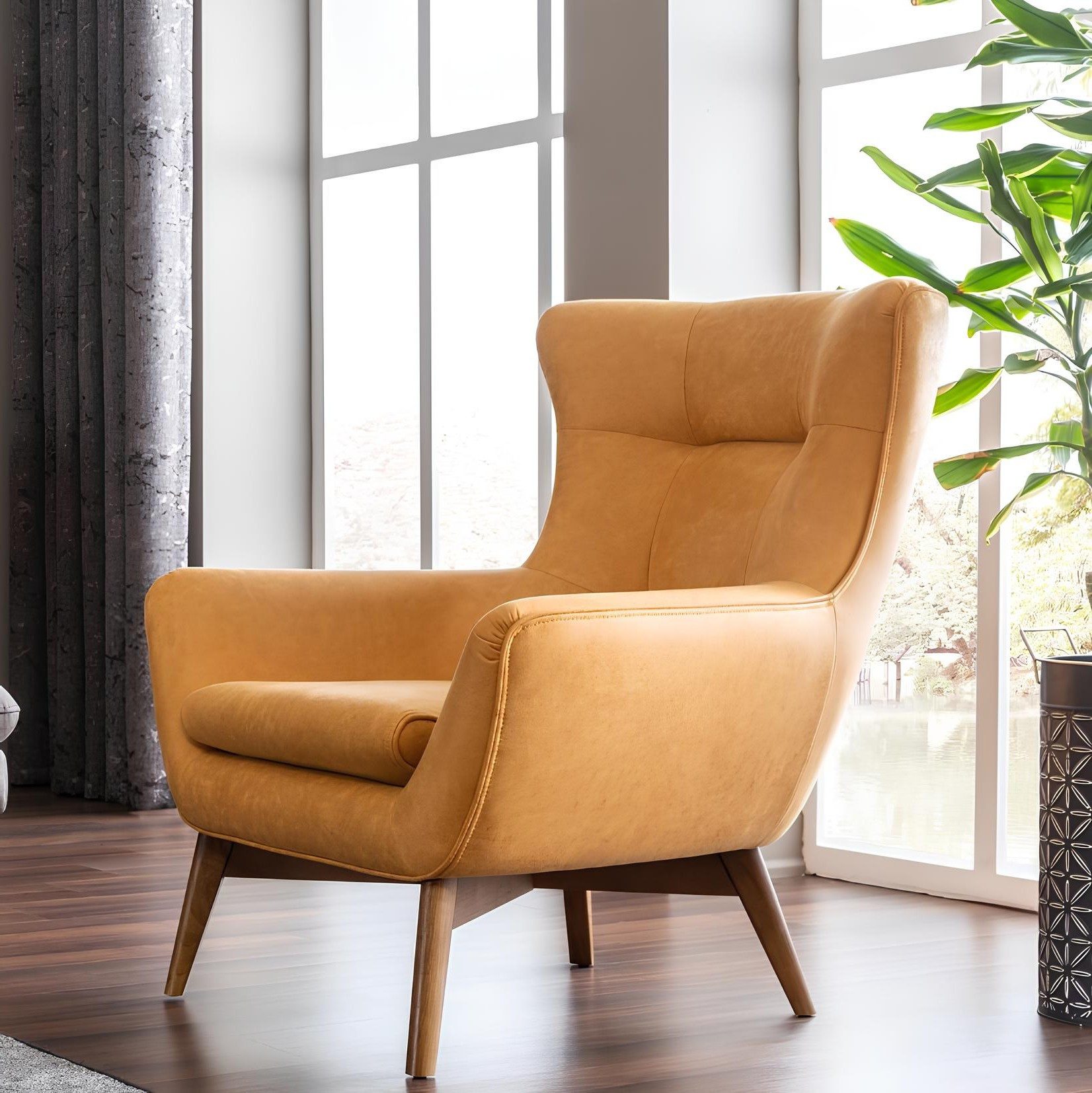 Xlmoebel Ohrensessel Modernes Kunstleder-Sessel im Gelb für stilvolles Wohnen (1-St), Made in Europa