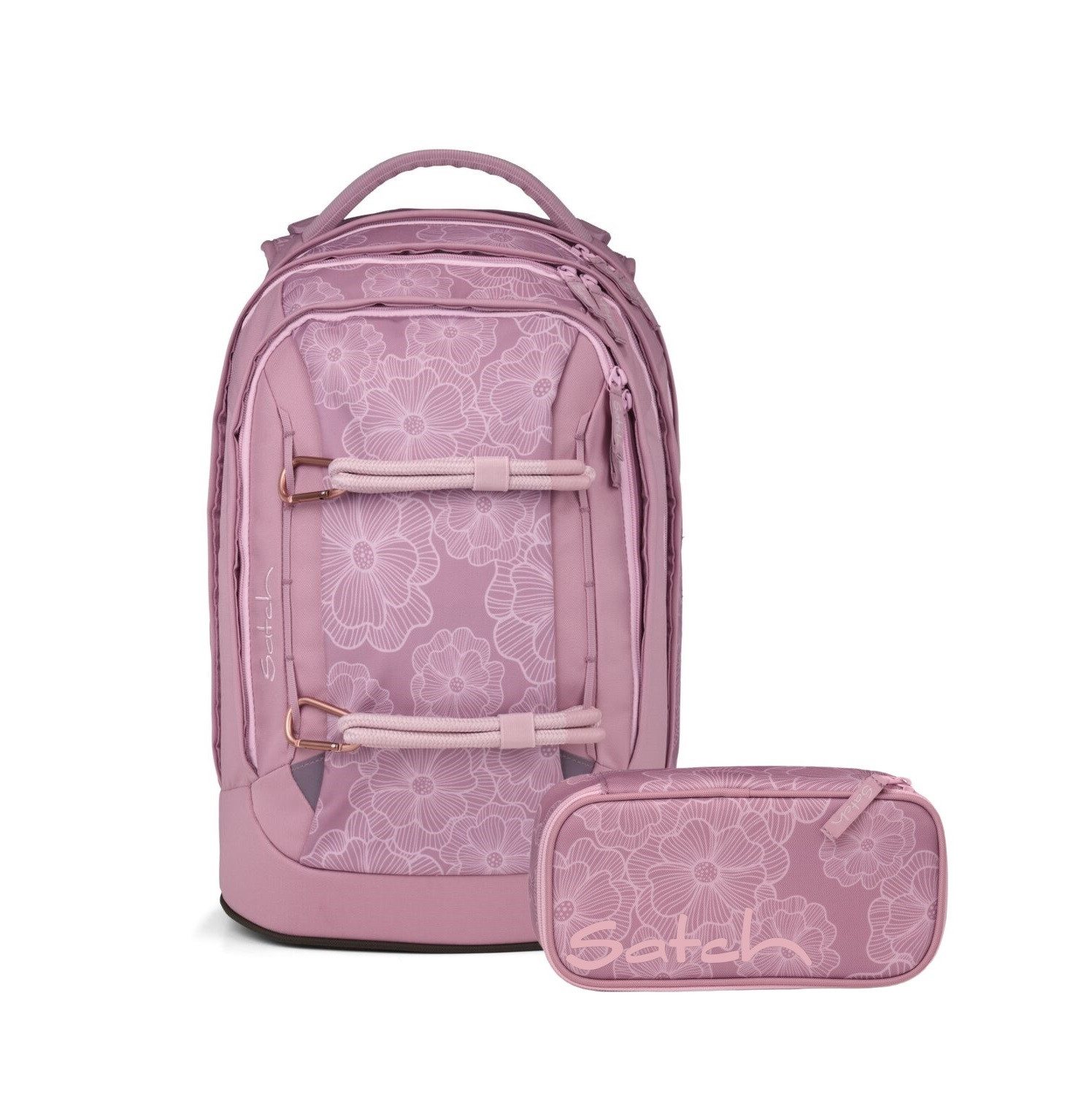 Satch Schulranzen Schulrucksack-Set PACK Magnolia Dream 2-teilig (2-teilig), ergonomisch, Your-Size-System, 5 Fächer