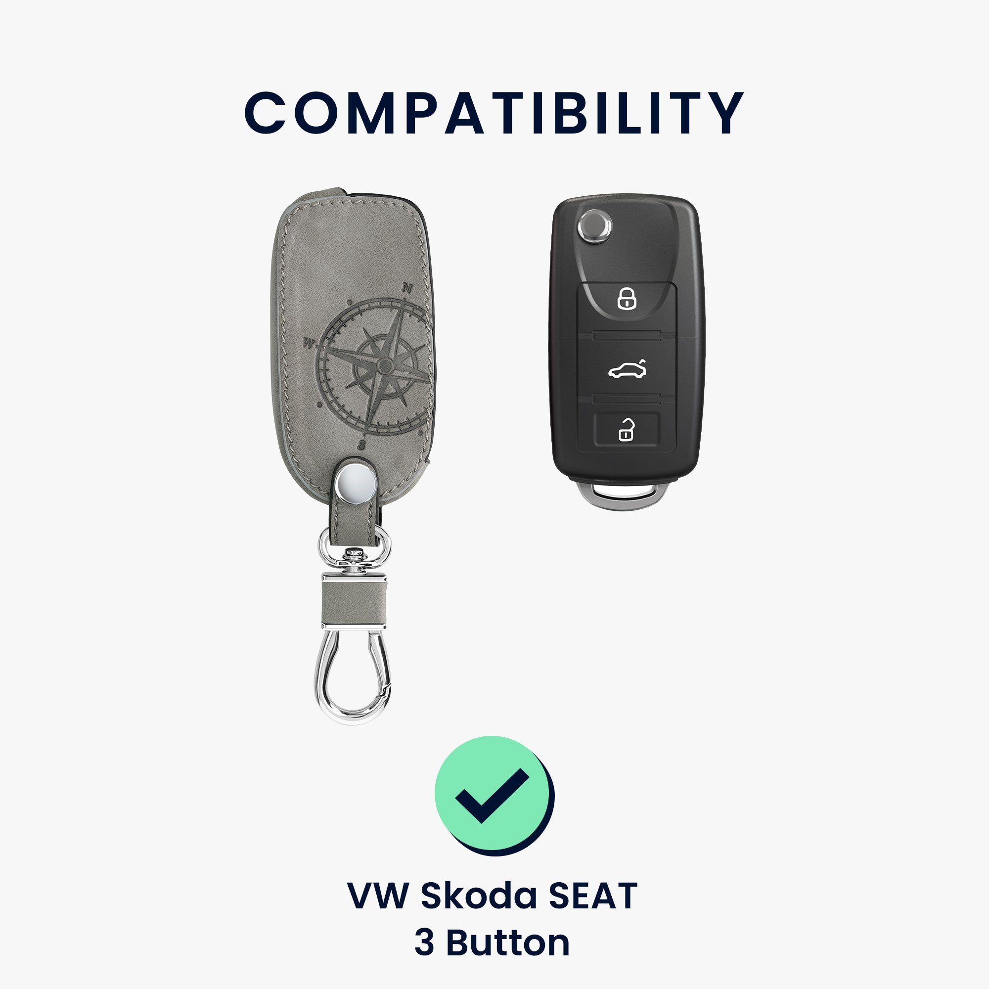 Schlüsselhülle - Schutzhülle Cover kwmobile Hülle für VW Kunstleder Skoda Schlüsseltasche Seat, Autoschlüssel Nubuklederoptik