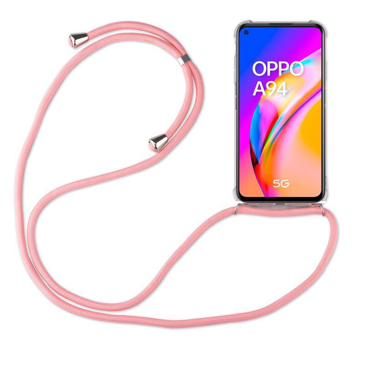 betterfon Handykette für Oppo A94 5G Handyhülle mit Band & Kordel Bumper Rosa, Hände frei – mit Silikonhülle & Schnur für flexiblen Alltag