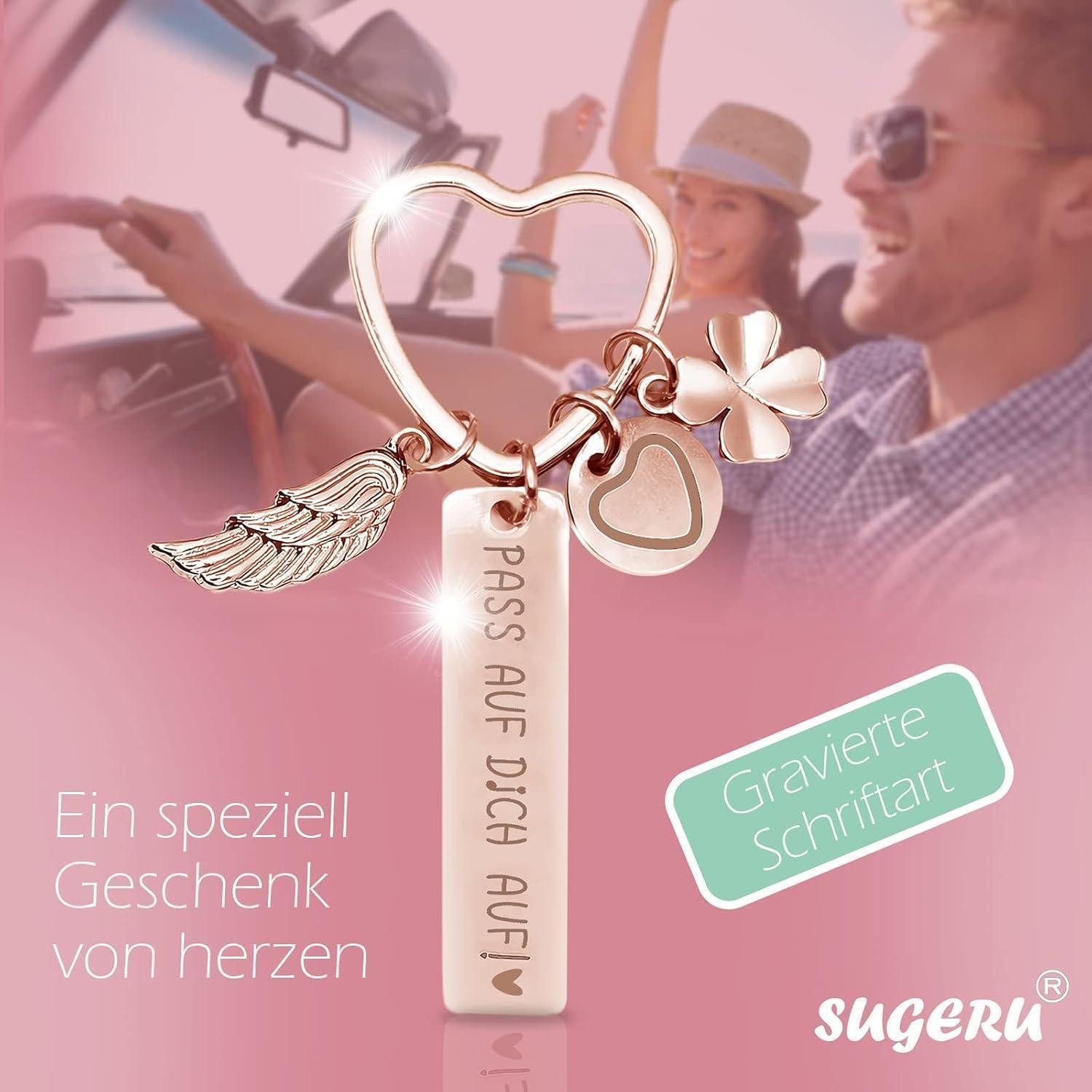 LuxusKollektion Schlüsselanhänger Schlüsselanhänger Herz Graviert Personalisiert Rosé pass auf Dich Auf