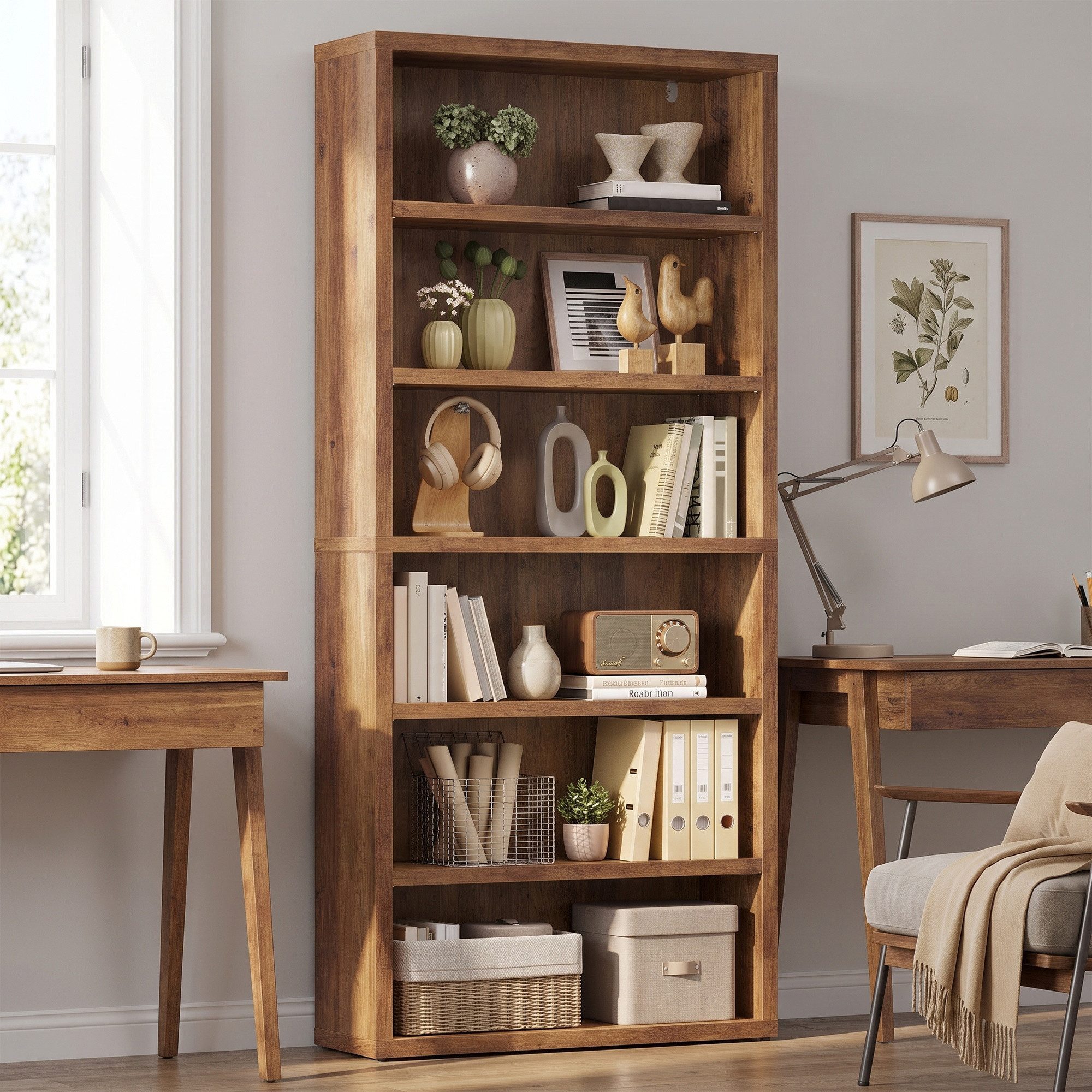 VASAGLE Bücherregal Standregal mit 6 Ebenen, 4 verstellbare Einlegeböden, 75 x 24 x 168 cm, für Arbeitszimmer, Wohnzimmer, Büro, Minimalismus – Bild 2 von 5