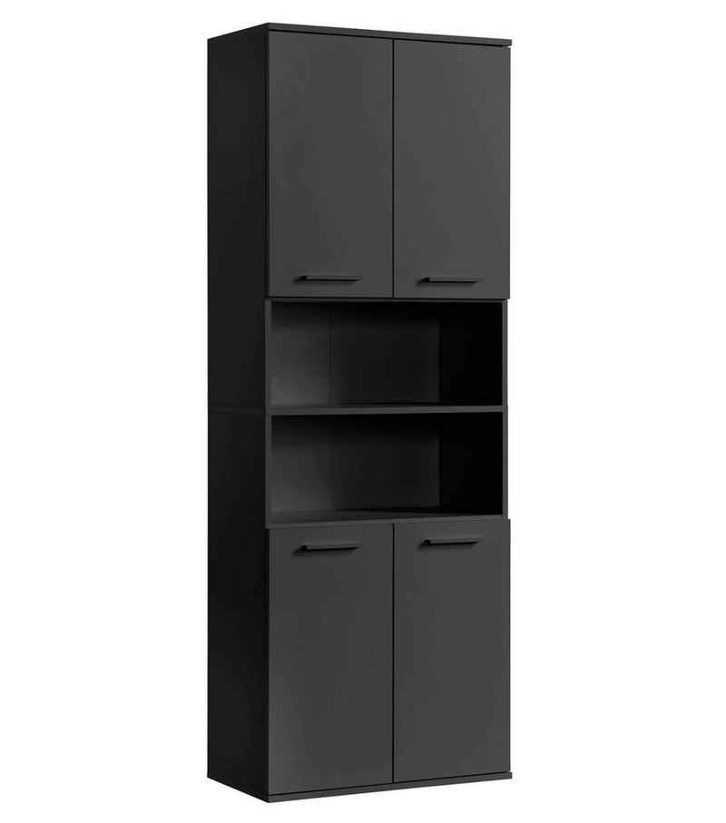 mokebo Hochschrank Der Kapitän (mit 5 Einlegeböden) hoher Badschrank oder Badezimmerschrank Schwarz mit 65cm Breite