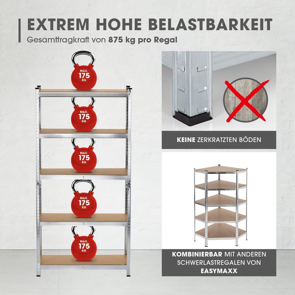 EASYmaxx Schwerlastregal Schwerlastregal & Werkbank 2er-Set, 2-tlg., GS geprüftes Lagerregal,  5 belastbare Holzböden