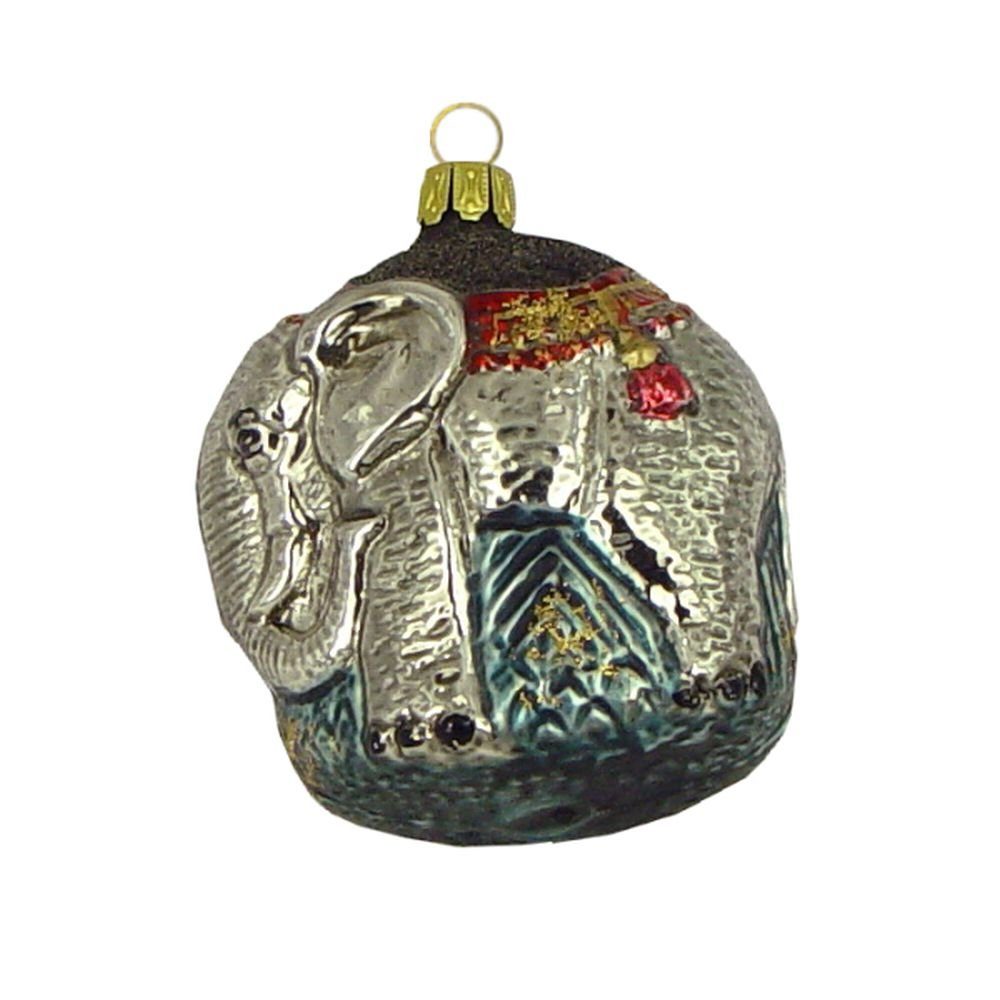 Haberland Glasschmuck Lauscha Christbaumschmuck Elefant taubengrau 7 cm