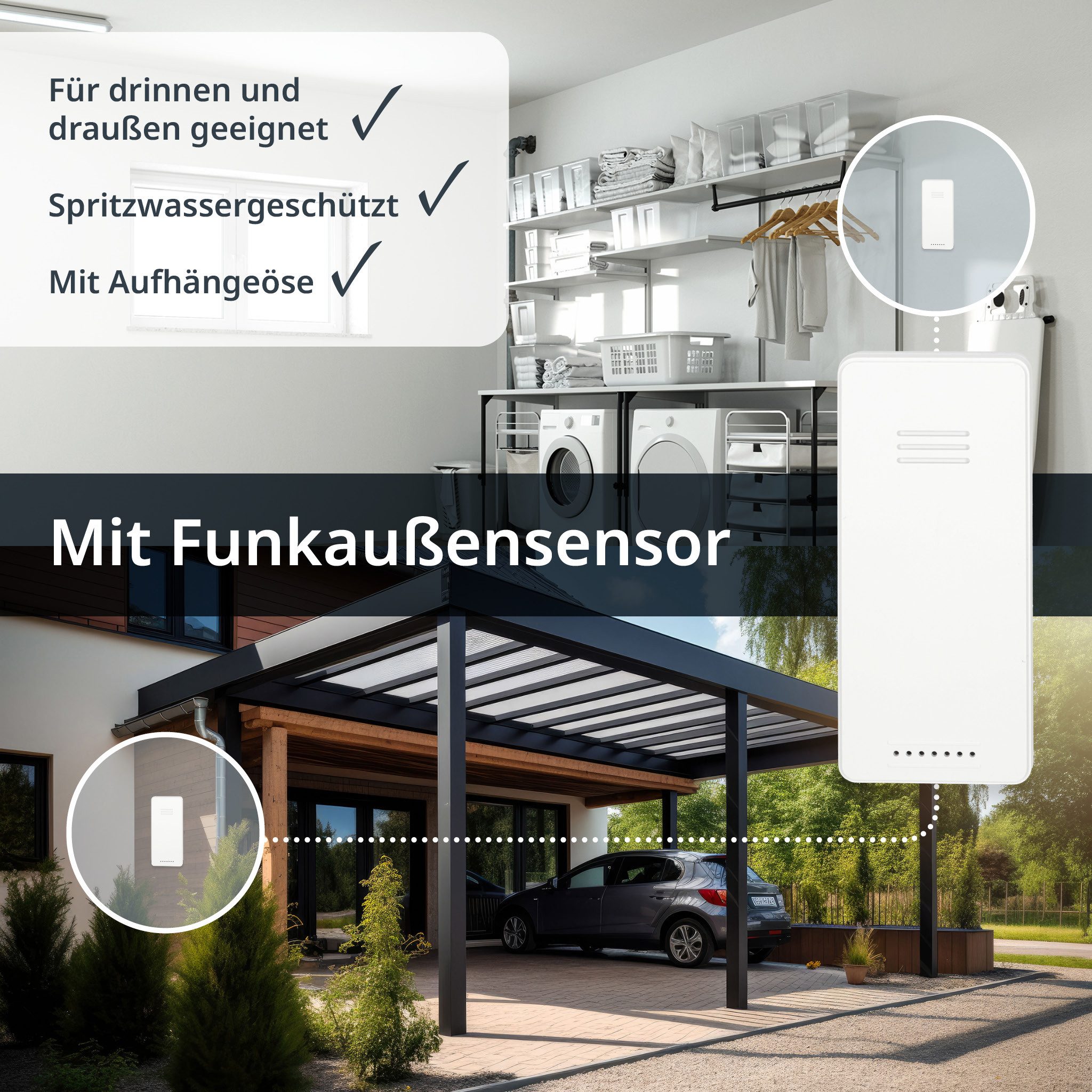 ADE funk mit Außensensor, Uhrzeit, ausgeschriebener Wochentag Funkwetterstation (inkl. 4 AAA Batterien, Kalender, Temperaturtrendanzeige)