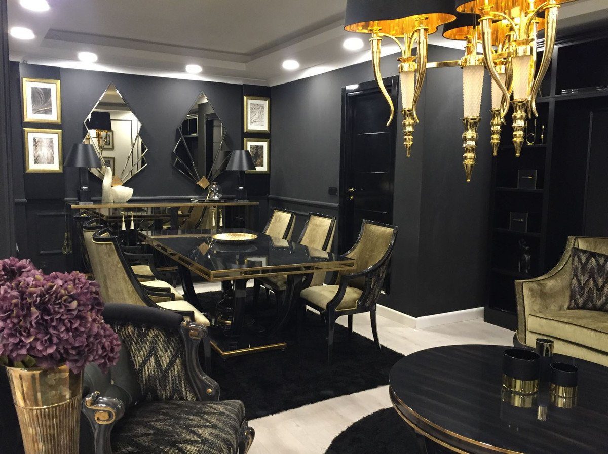 - / 1 Möbel - Barockstil Esszimmerstühle 6 - Esstisch Esszimmer-Set Padrino Qualität Luxus & Casa im Esszimmer Esszimmer Schwarz Edle Luxus Barock Gold Set
