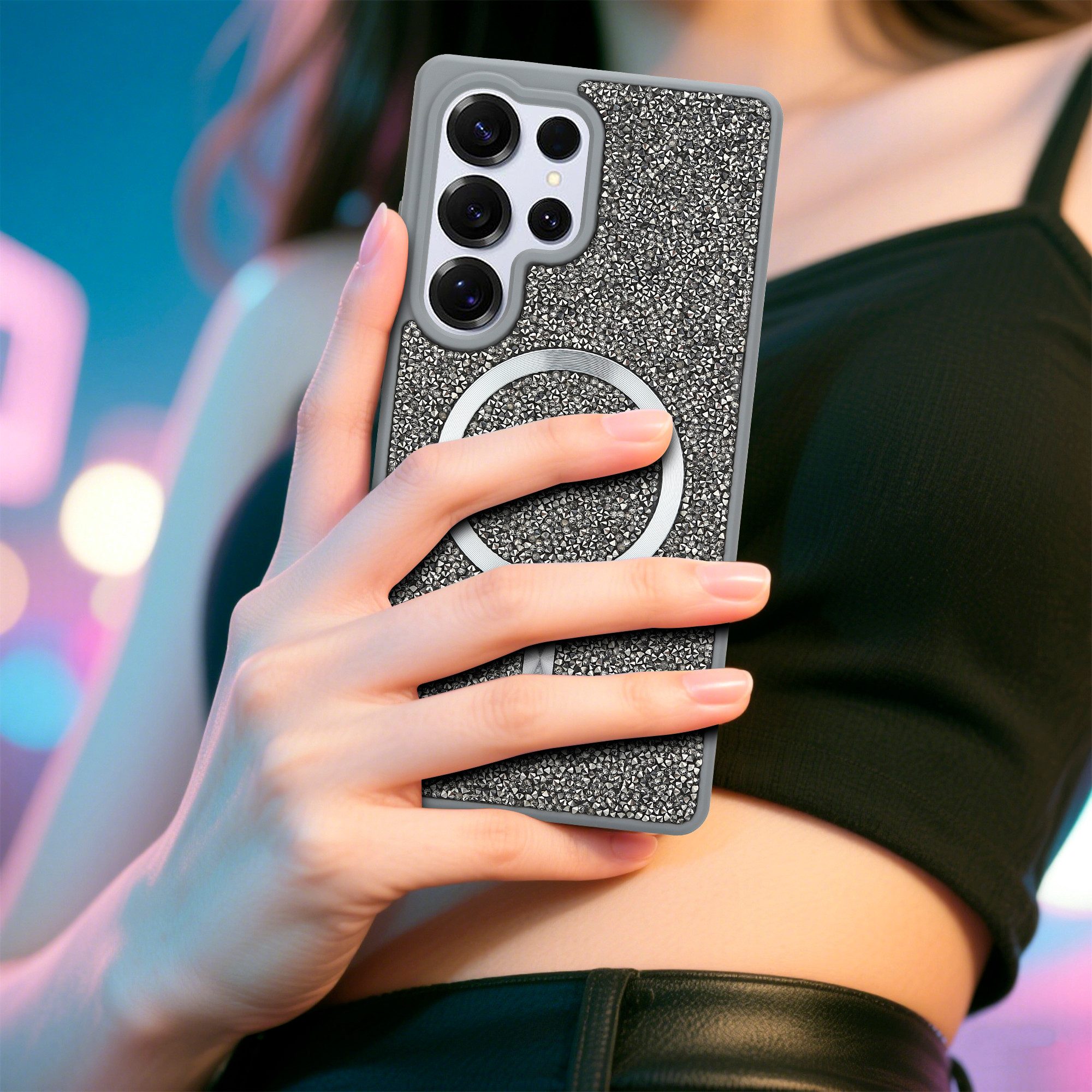 Cadorabo Handyhülle Samsung Galaxy S25 Ultra, Hülle Schutzhülle Case Cover kompatibel mit Magsafe Diamant Glitzer