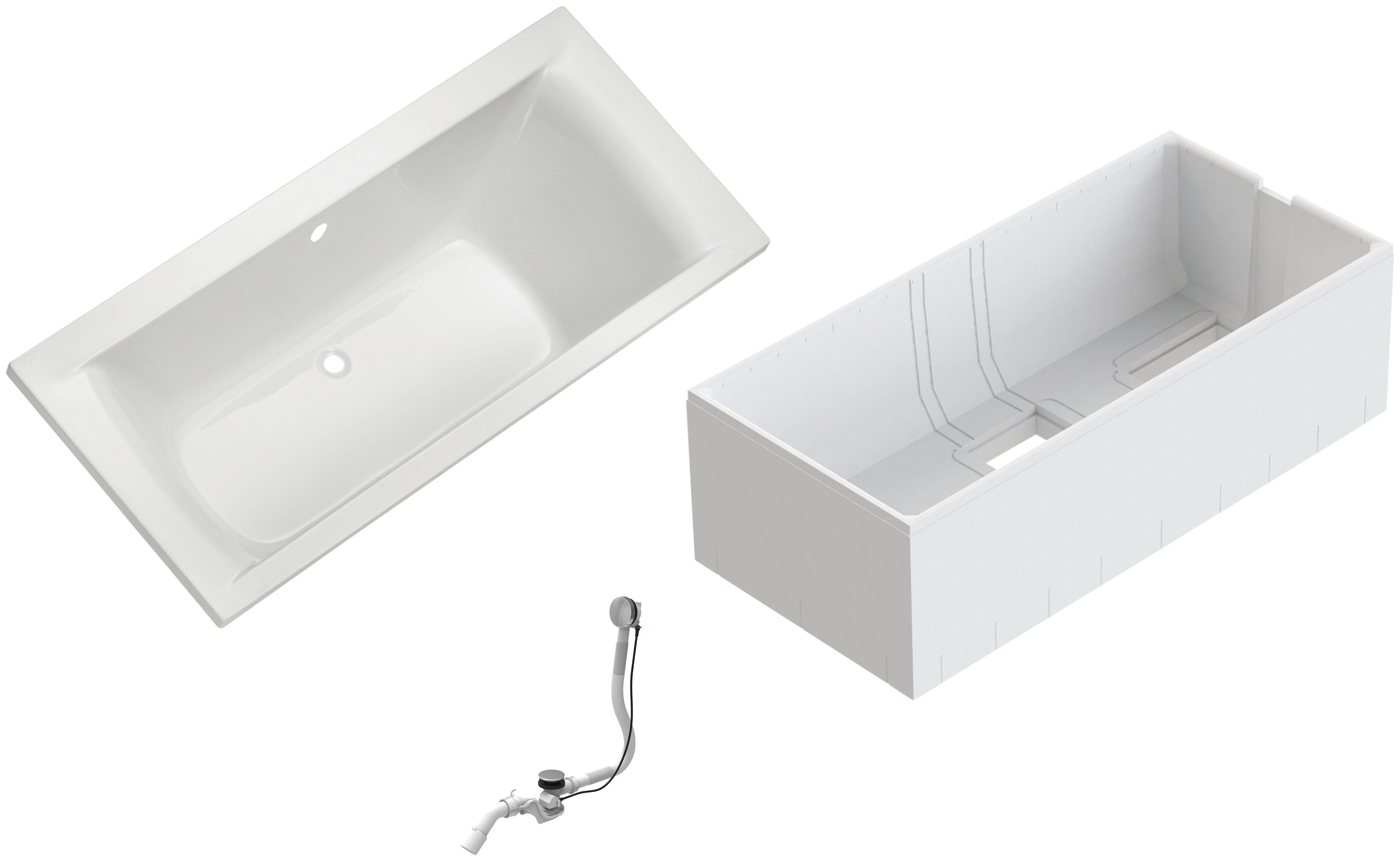 OTTOFOND Badewanne Set Duobadewanne, (3-tlg), 1700/800 mm, Duobadewanne