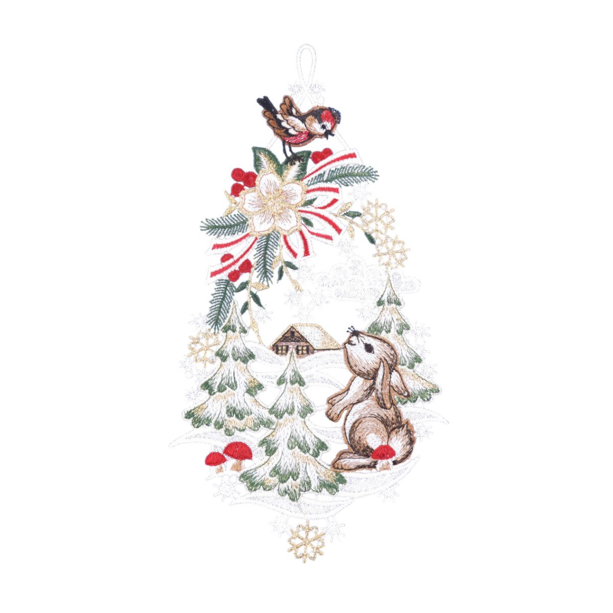 W. Reuter & Sohn - Plauener Spitze® Fensterbild Fensterbild "Winterhase", farbig, 16 x 31 cm, Plauener Spitze