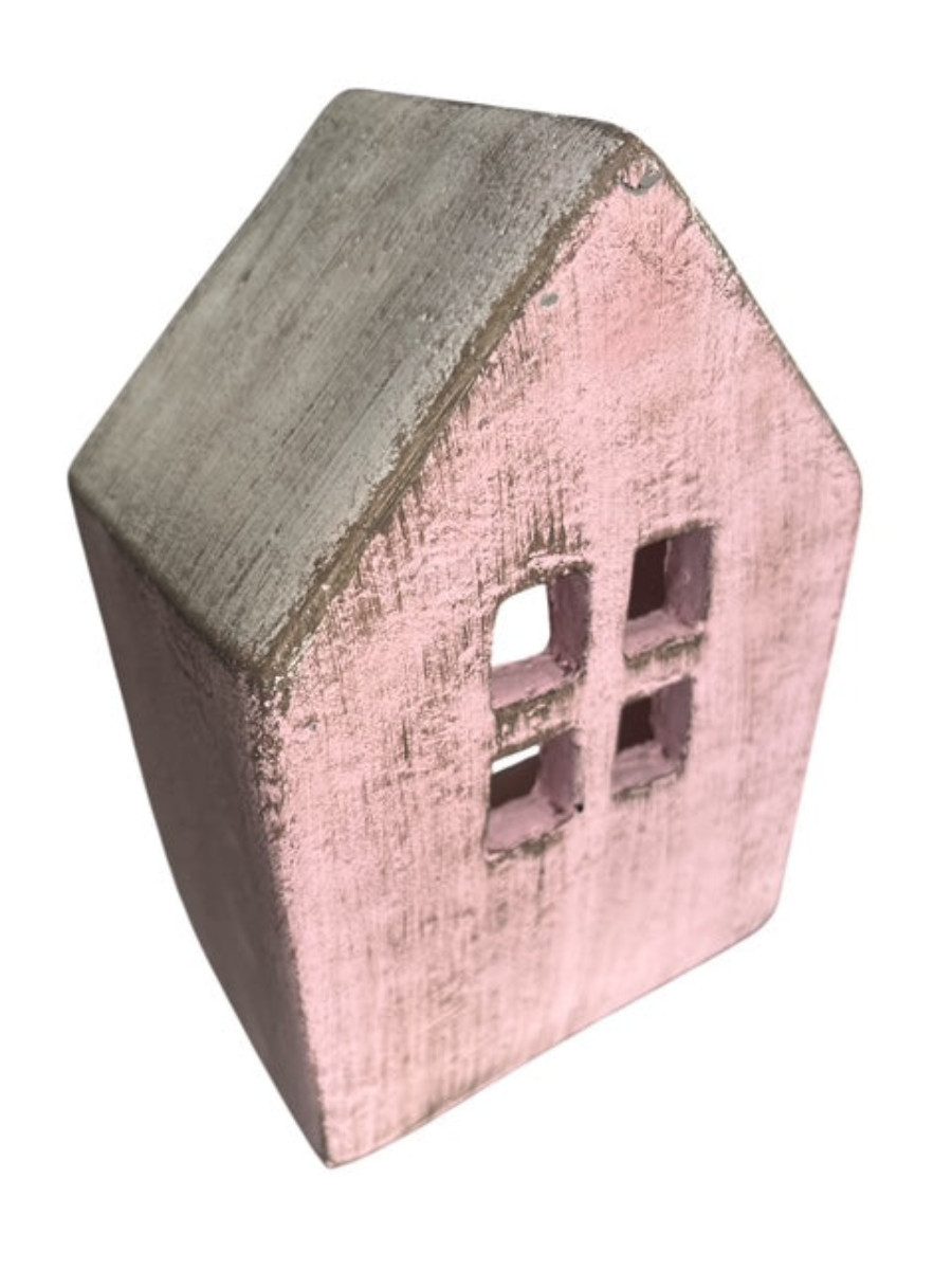 finehomegarden Dekoobjekt Zement Lichterhaus Rosa – Höhe 19,5cm + 22,5 cm – Deko Haus für Licht (1 St), Teelichthaus für Wohnbereich 2Größen wählbar