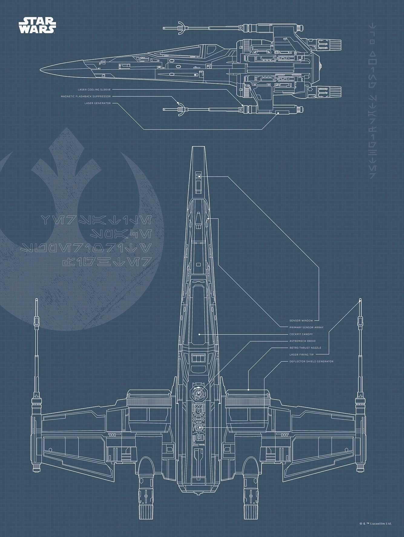 Komar Bild Star Wars Blueprint X-Wing, Star Wars (1 St), Wandbild zur Dekoration im Kinderzimmer - ohne Rahmen