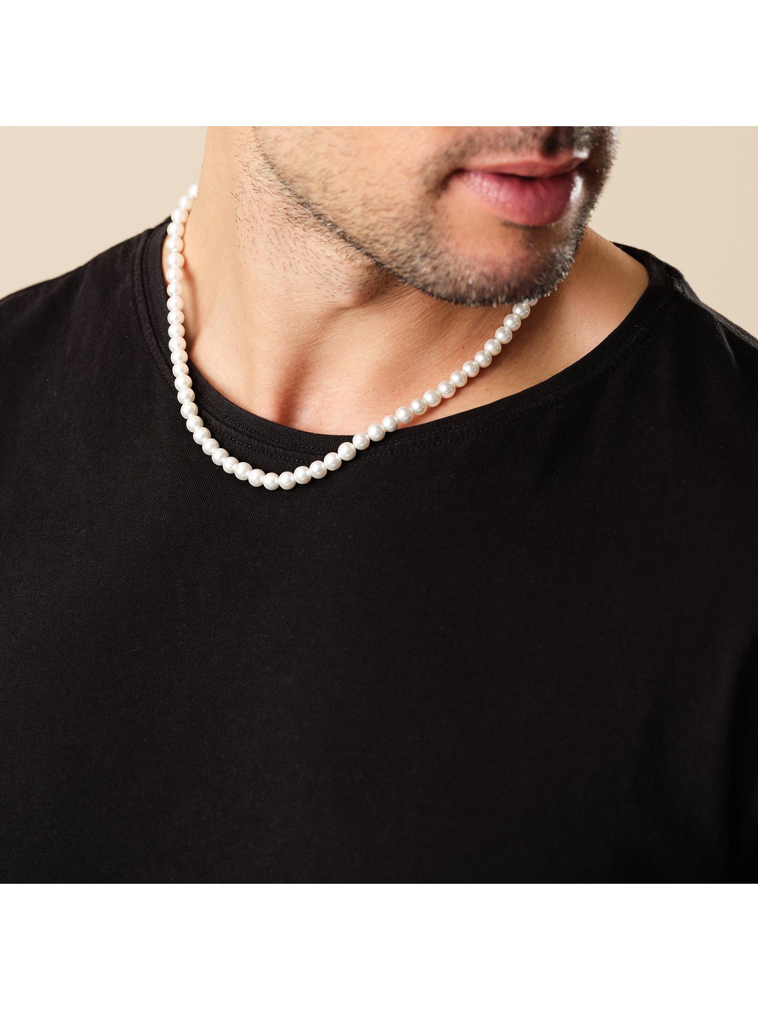 FAVS Collier FAVS Herren-Kette Edelstahl, Perle Muschelkern
