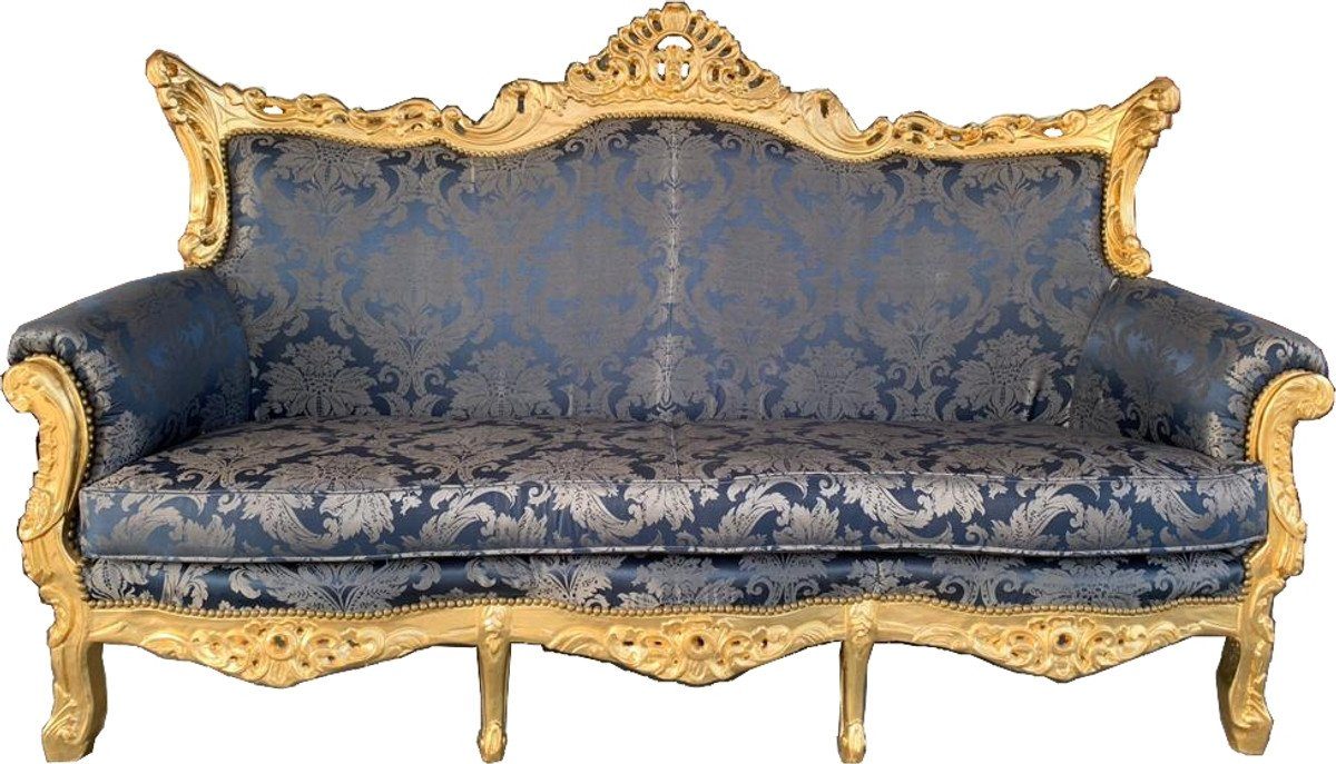 3-Sitzer - / Blau Gold Muster Möbel Wohnzimmer Barock Sofa 3er Master Casa Couch Lounge Padrino