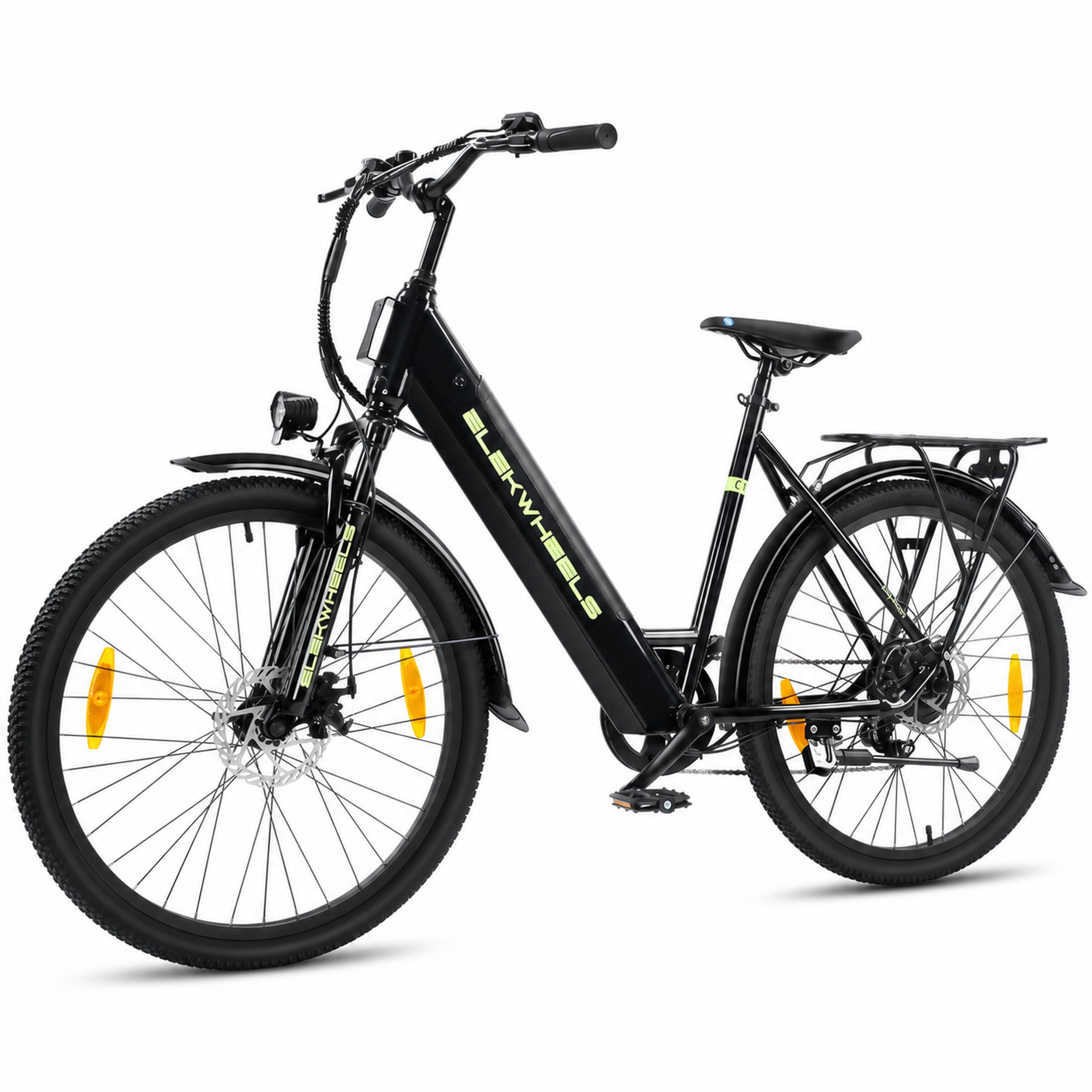 Vankel E-Bike Cityrad Elektrofahrrad Damen Herren 26 Zoll 360 Wh Akku mit tiefem Einstieg, Kettenschaltung, Heckmotor, 360 Wh, (Beleuchtungsset mit Batterieladegerät, Batterieschlüssel, Werkzeug), 250 W Heckmotor mit 45 Nm, 7 Gänge, Federgabel und App-Anbindung