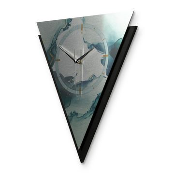 Kreative Feder Wanduhr Dreieckige 3D Designer-Wanduhr „Turquoise“ in modernem Metallic-Look (ohne Ticken; Funk- oder Quarzuhrwerk; elegant, außergewöhnlich, modern)