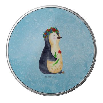 Mr. & Mrs. Panda Aufbewahrungsdose Pinguin Blumen - Eisblau - Geschenk, Keksdose, Metalldose, Liebeskumm (1 St), Besonders glänzend