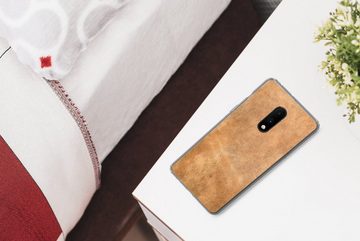 MuchoWow Handyhülle Leder - Strukturiert - Lederoptik - Braun, Phone Case, Handyhülle OnePlus 7, Silikon, Schutzhülle