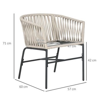 Outsunny Sitzgruppe 2er-Set Gartenstühle mit Kissen Gartensessel Set im Boho-Stil, (Gartenstuhl, 2-tlg., Gartenmöbel), Metallrahmen, 57 x 60 x 71 cm, Grau
