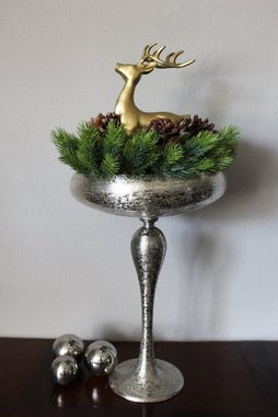 Arnusa Dekoschale Schale mit Ständer Metall silberfarben 60 cm modern, 40 cm Durchmesser Dekoration Dekoteller