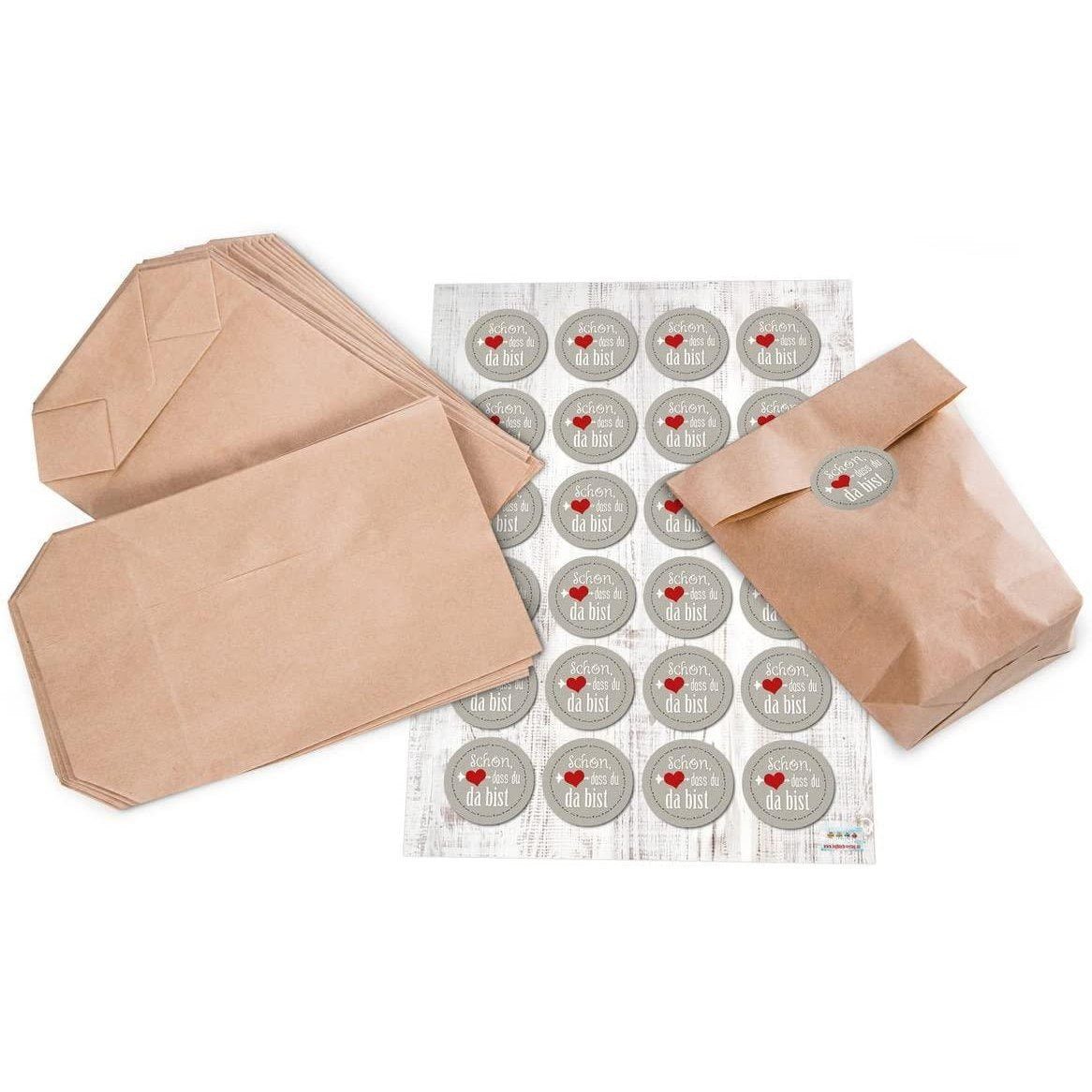 Logbuch-Verlag Geschenkpapier Geschenktüten Set: 24 braune Kraftpapier-Tüten Papiertüten 14 x 22 x