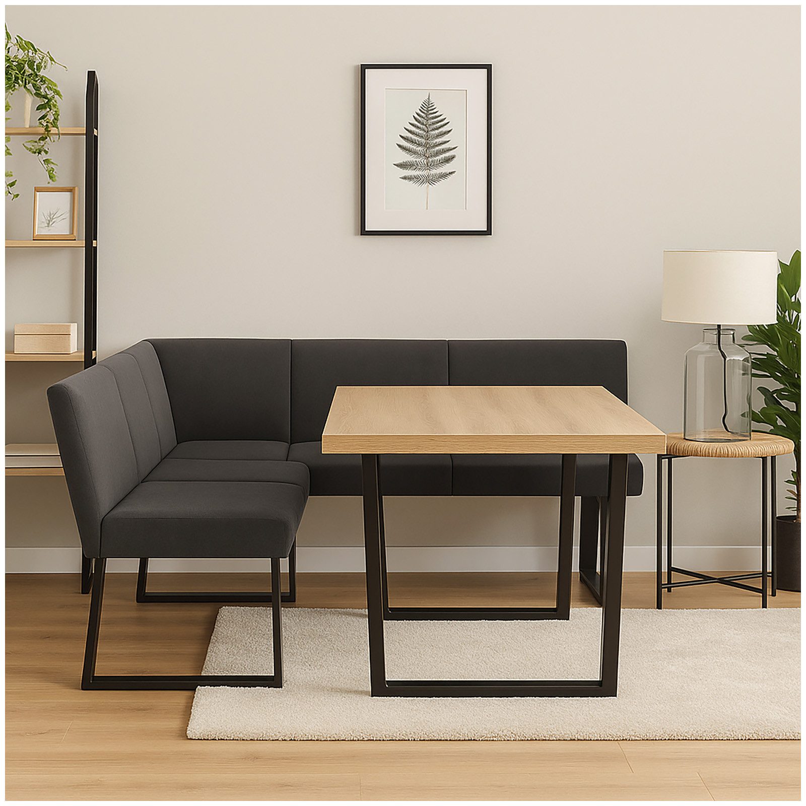 HTI-Living Eckbank Eckbank 192 x 152 cm Schwarz (1 Stück, 1-St., 1 Eckbank), Sitzbank Polsterbank Kunstlederbezug Metallgestell