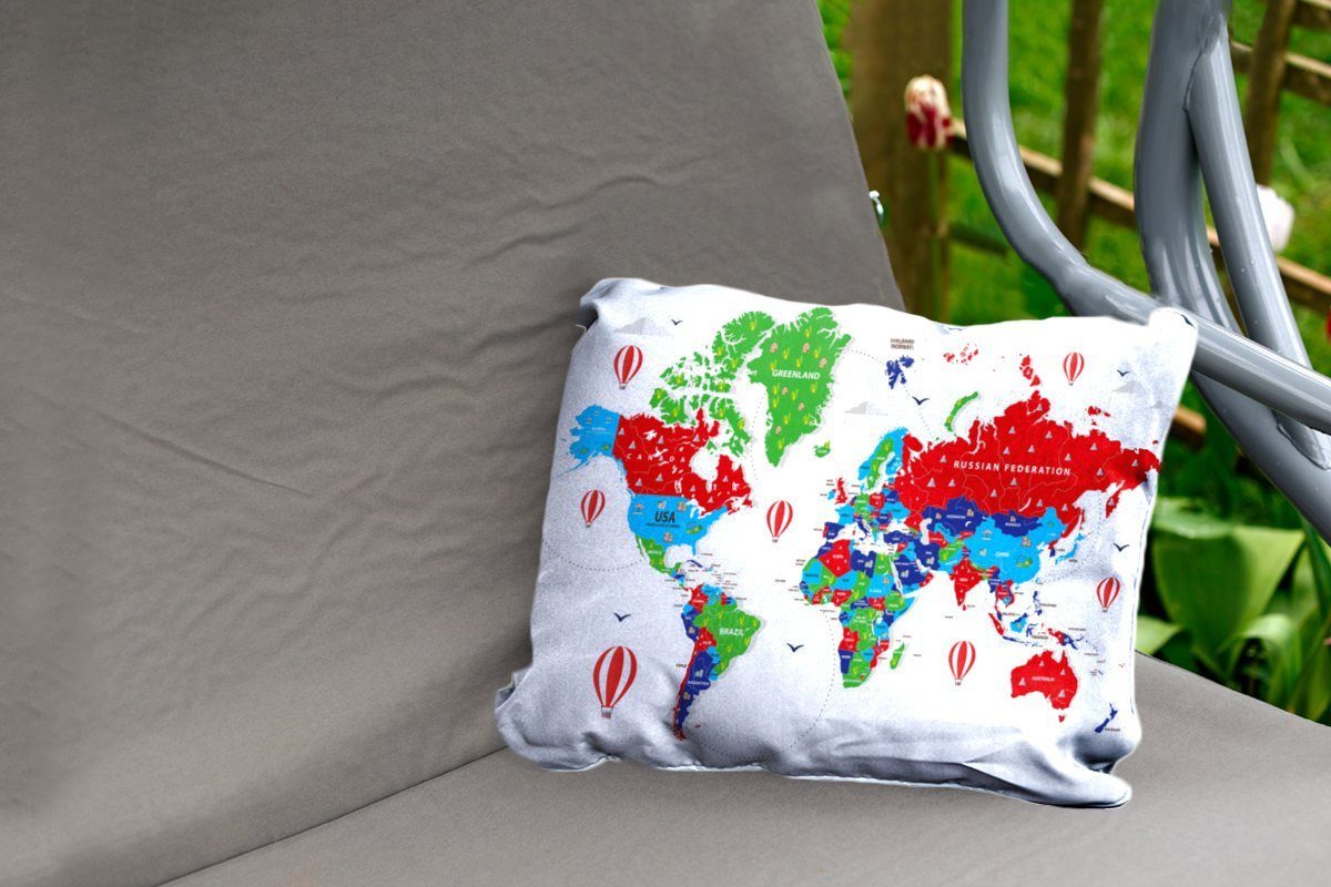 Farben MuchoWow Weltkarte Polyester, Dekokissenbezug, - Kissenhülle - Outdoor-Dekorationskissen, Luftballon, Dekokissen