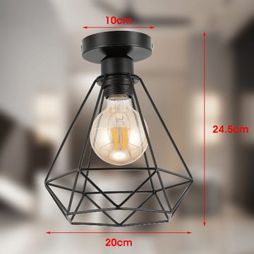 LETGOSPT Deckenleuchte Deckenlampe Hängeleuchte Metall Vintage Industrie Retro E27 Käfig, LED fest integriert, Deckenlampe aus Metall 20CM Käfig Design Pendelleuchte, für Küche Wohnzimmer Esszimmer Korridor