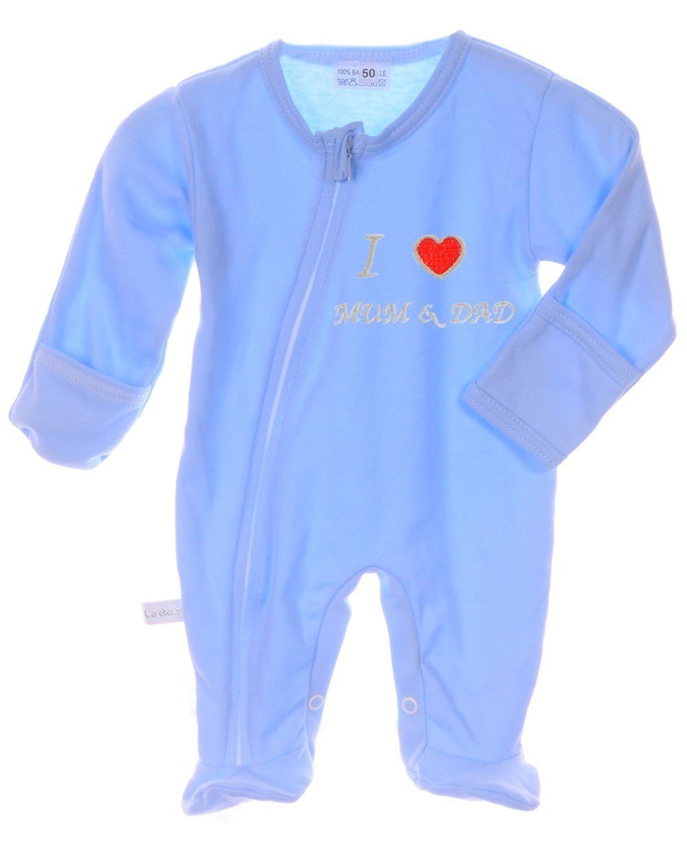 La Bortini Ползунки Schlafoverall mit Reißverschluss Overall Baby Schlafanzug in Hellblau aus reiner Baumwolle, mit Reißverschluss, 44 50 56 62 68 74 80